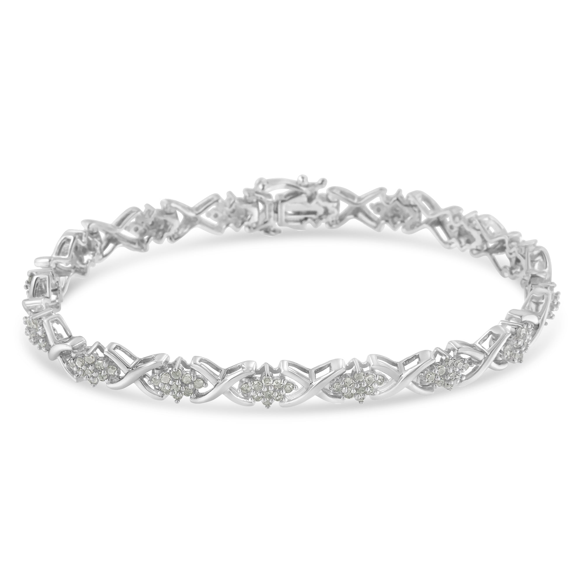 .925 Sterling Silver 1-1/2 Cttw Diamond Cluster X Link 7" Tennis Bracelet I-J color, I3 clarity on sale at MyriadMart