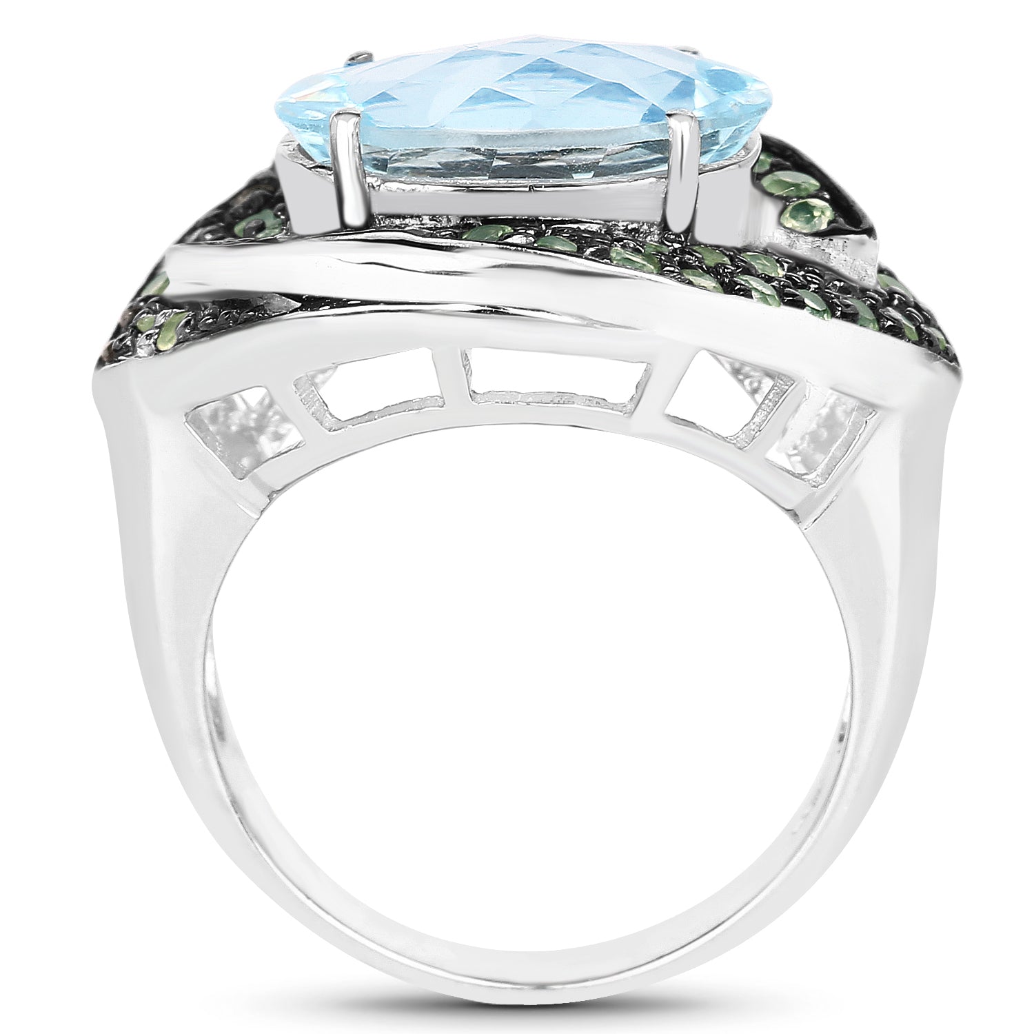 7.39 Carat Genuine Blue Topaz and Peridot .925 Sterling Silver Ring on sale at MyriadMart