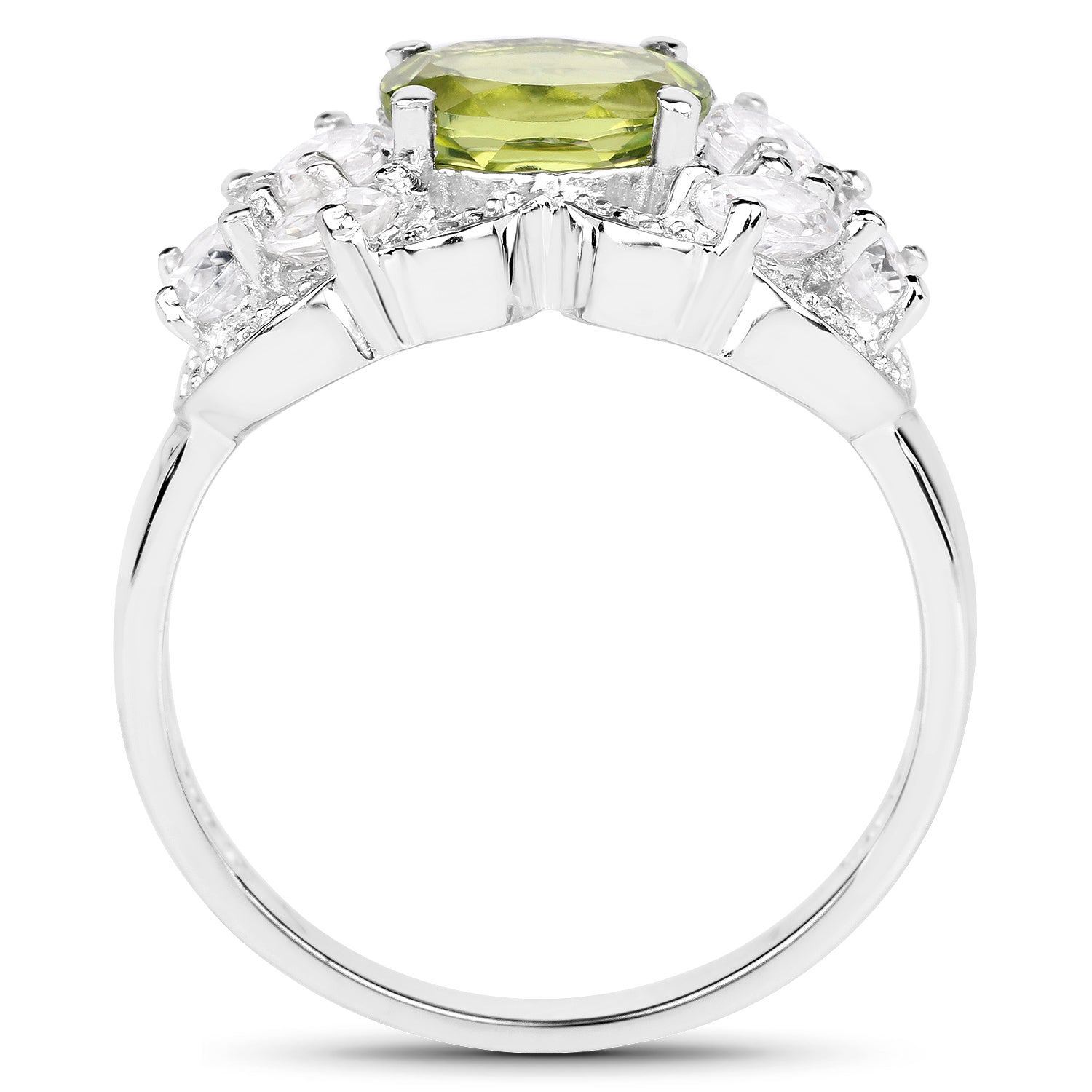 2.70 Carat Genuine Peridot and White Zircon .925 Sterling Silver Ring on sale at MyriadMart