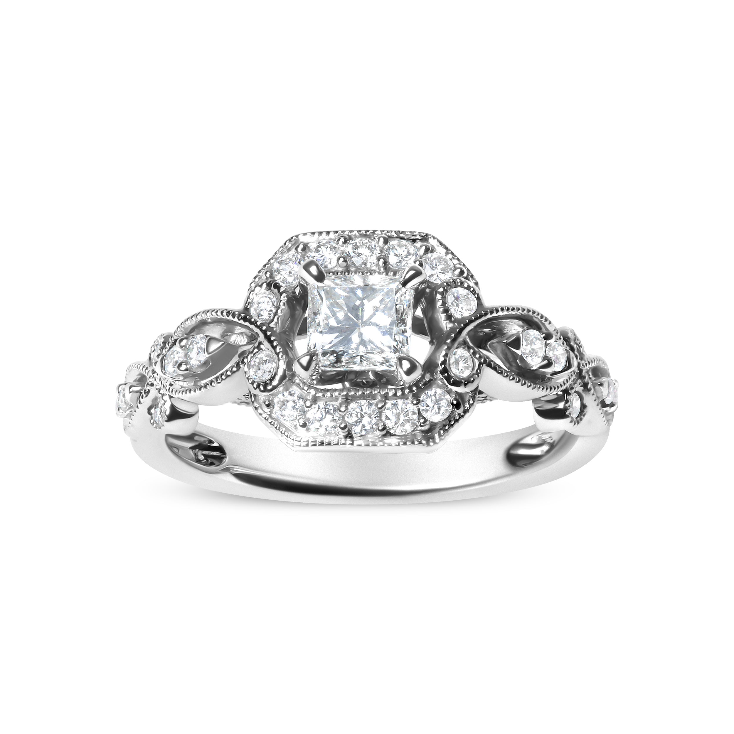 14K White Gold Diamond 3/4 Cttw Diamond Halo Style and Woven Shank Engagement Ring G-H Color, VS2-SI1 Clarity - Size 7 on sale at MyriadMart