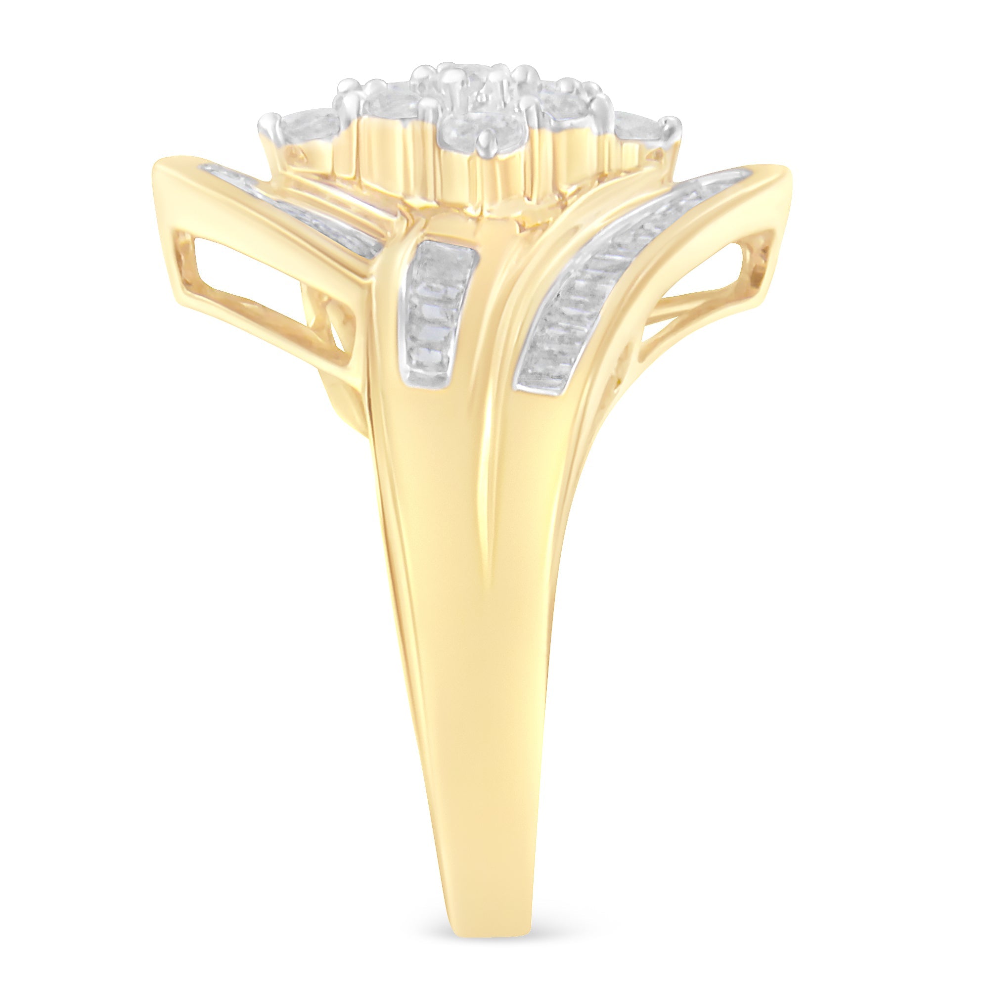 10K Yellow Gold Diamond Bypass Cluster Ring 1 Cttw, I-J Color, I2-I3 Clarity - Size 7 on sale at MyriadMart