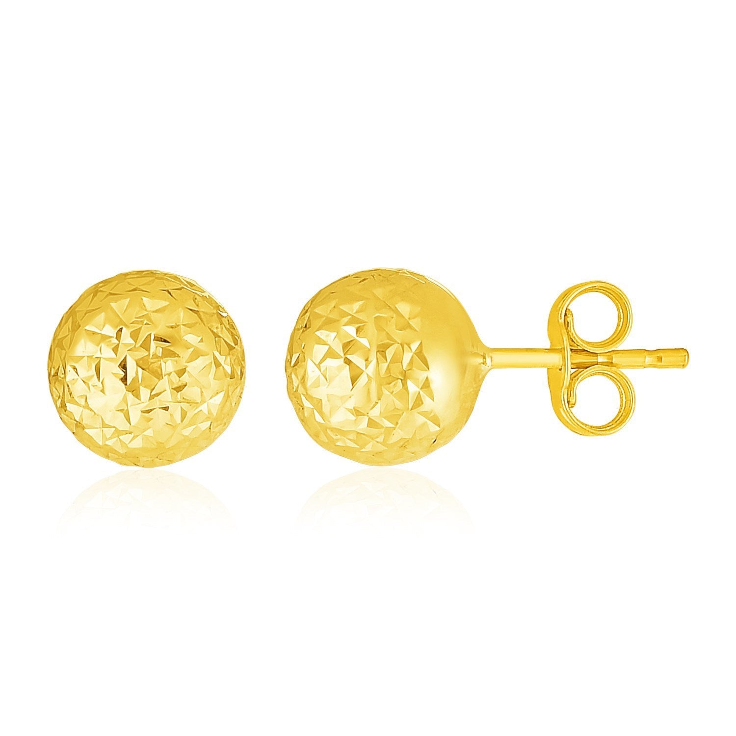14k Yellow Gold Ball Earrings with Crystal Cut Texture on sale at MyriadMart