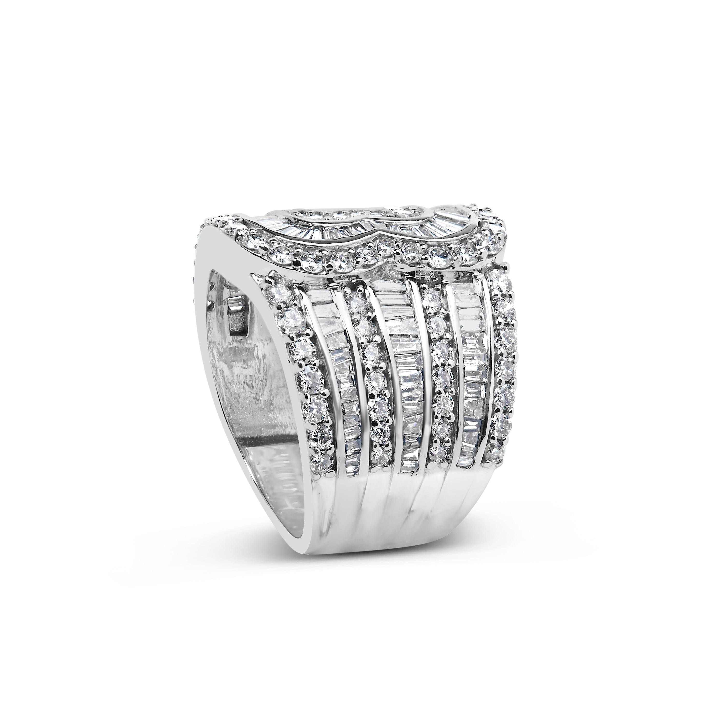 10K White Gold 2 1/2 Cttw Round and Baguette-Cut Diamond Multi-Row Bypass Ring J-K Color, I2-I3 Clarity - Ring Size 7 on sale at MyriadMart