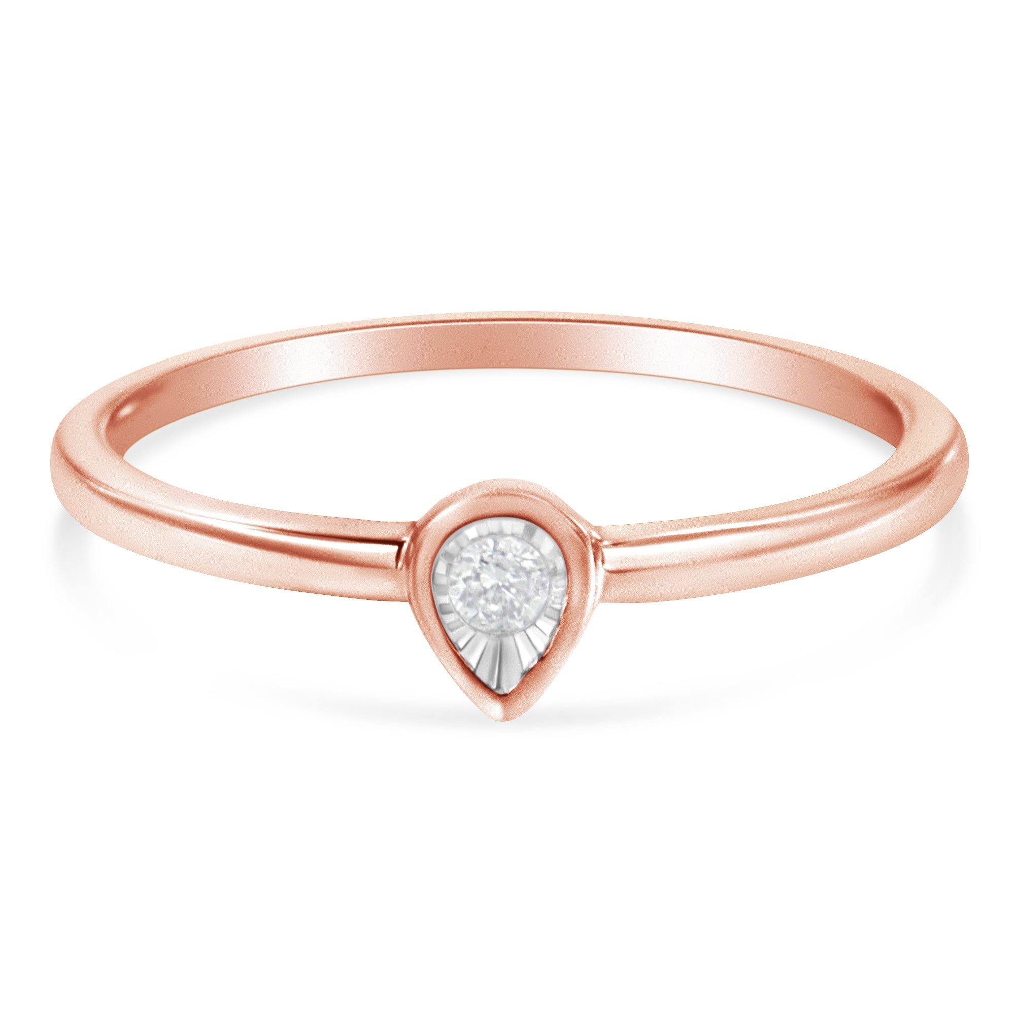 14K Rose Gold Plated .925 Sterling Silver 1/20 Carat Diamond Teardrop Pear-Shaped Miracle Set Petite Fashion Ring J-K Color, I1-I2 Clarity - Size 6 on sale at MyriadMart