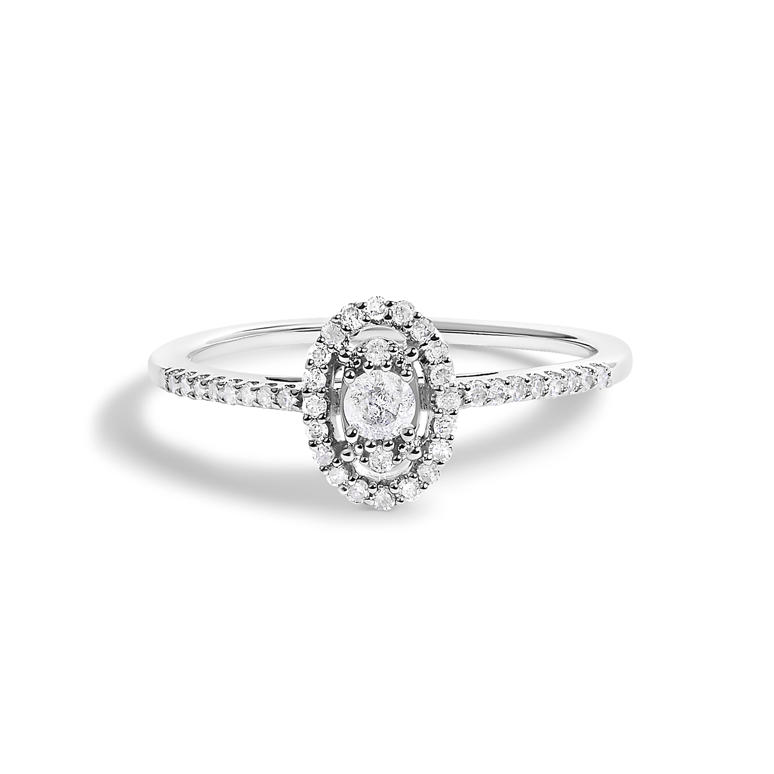 14K White Gold 1/5 Cttw Diamond Oval Shape With Halo Engagement Ring H-I Color, I1-I2 Clarity - Size 7 on sale at MyriadMart
