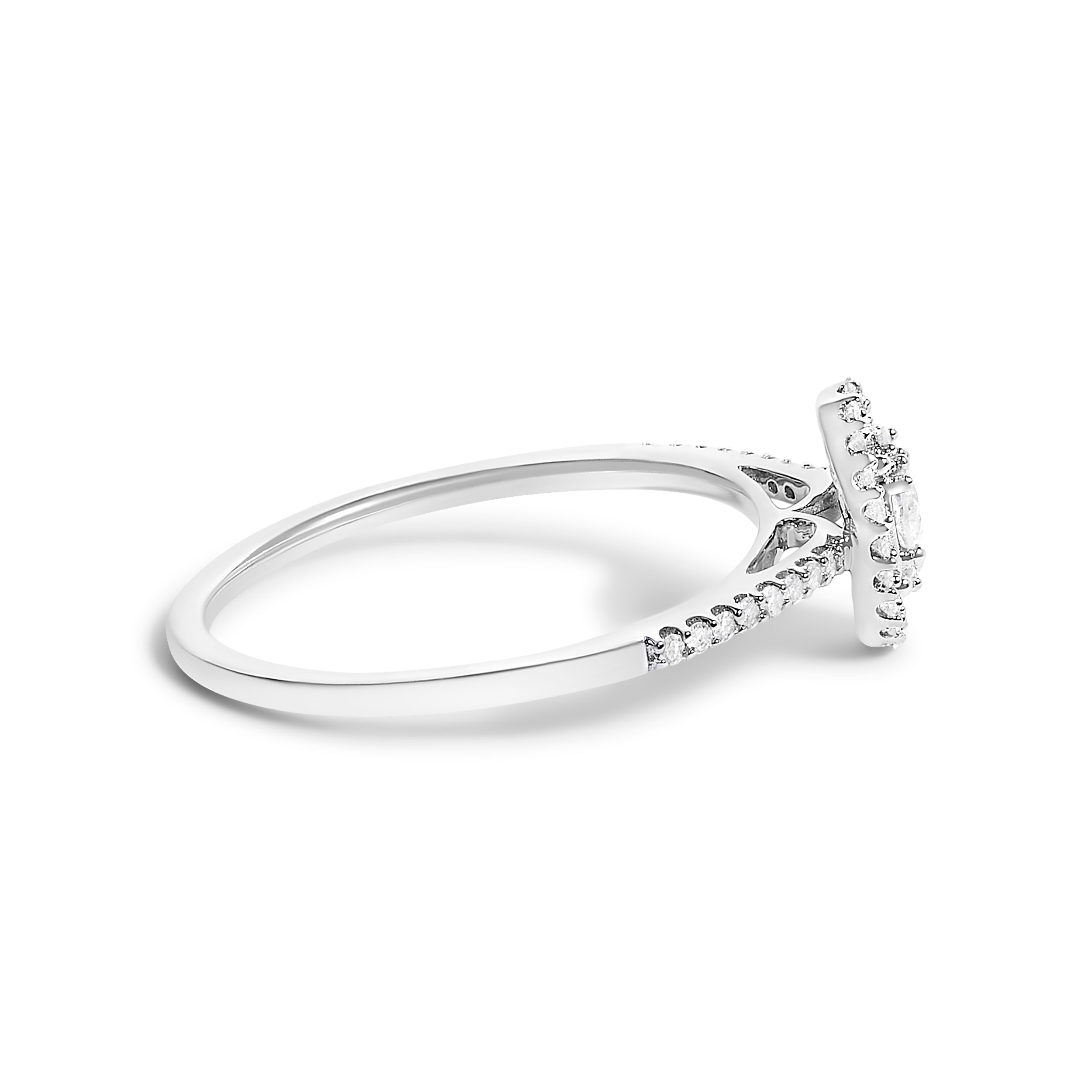 14K White Gold 1/5 Cttw Diamond Oval Shape With Halo Engagement Ring H-I Color, I1-I2 Clarity - Size 7 on sale at MyriadMart