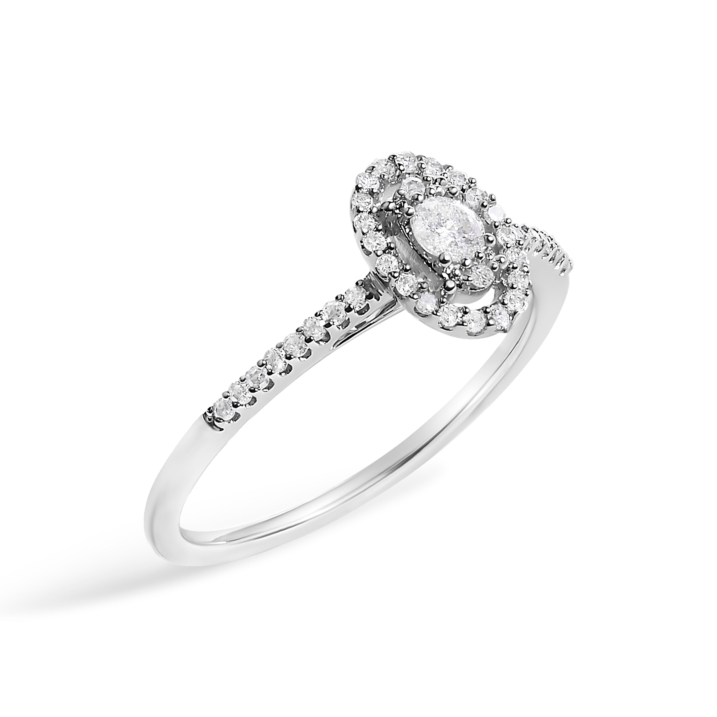 14K White Gold 1/5 Cttw Diamond Oval Shape With Halo Engagement Ring H-I Color, I1-I2 Clarity - Size 7 on sale at MyriadMart