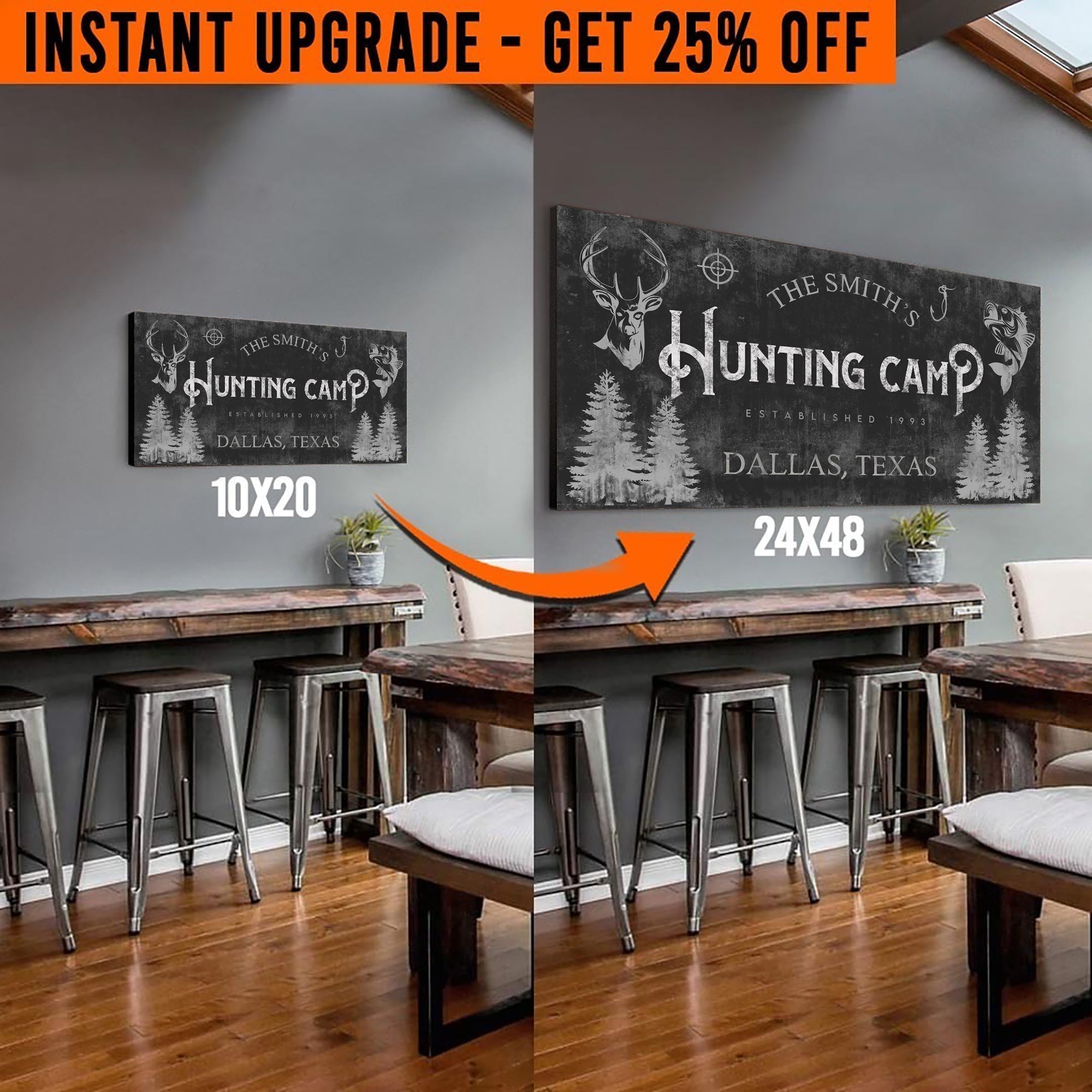 Upgrade Your 20x10 Inches 'Fishing And Hunting' Style 2 Canvas To 48x24 Inches on sale at MyriadMart