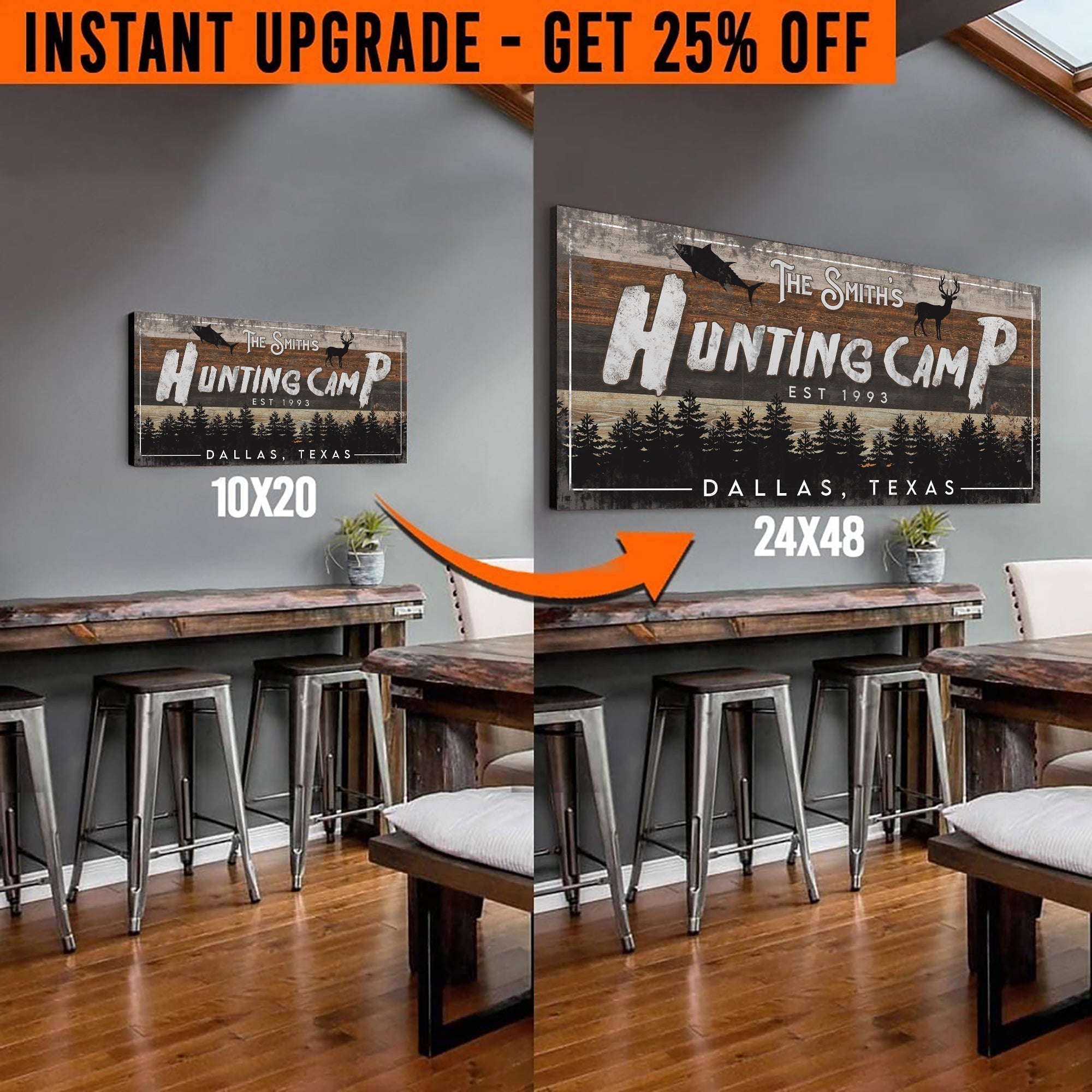 Upgrade Your 20x10 Inches 'Fishing And Hunting' Style 3 Canvas To 48x24 Inches on sale at MyriadMart