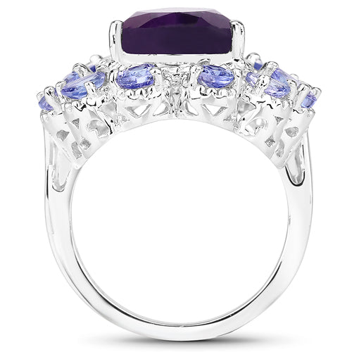 5.82 Carat Genuine Amethyst and Tanzanite .925 Sterling Silver Ring on sale at MyriadMart