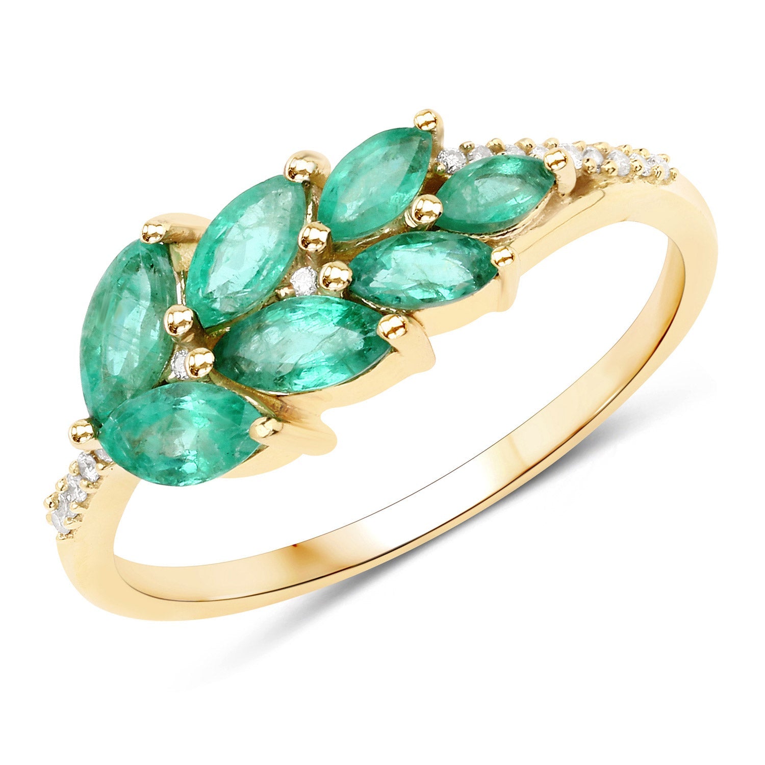 0.68 Carat Genuine Zambian Emerald and White Diamond 14K Yellow Gold Ring on sale at MyriadMart