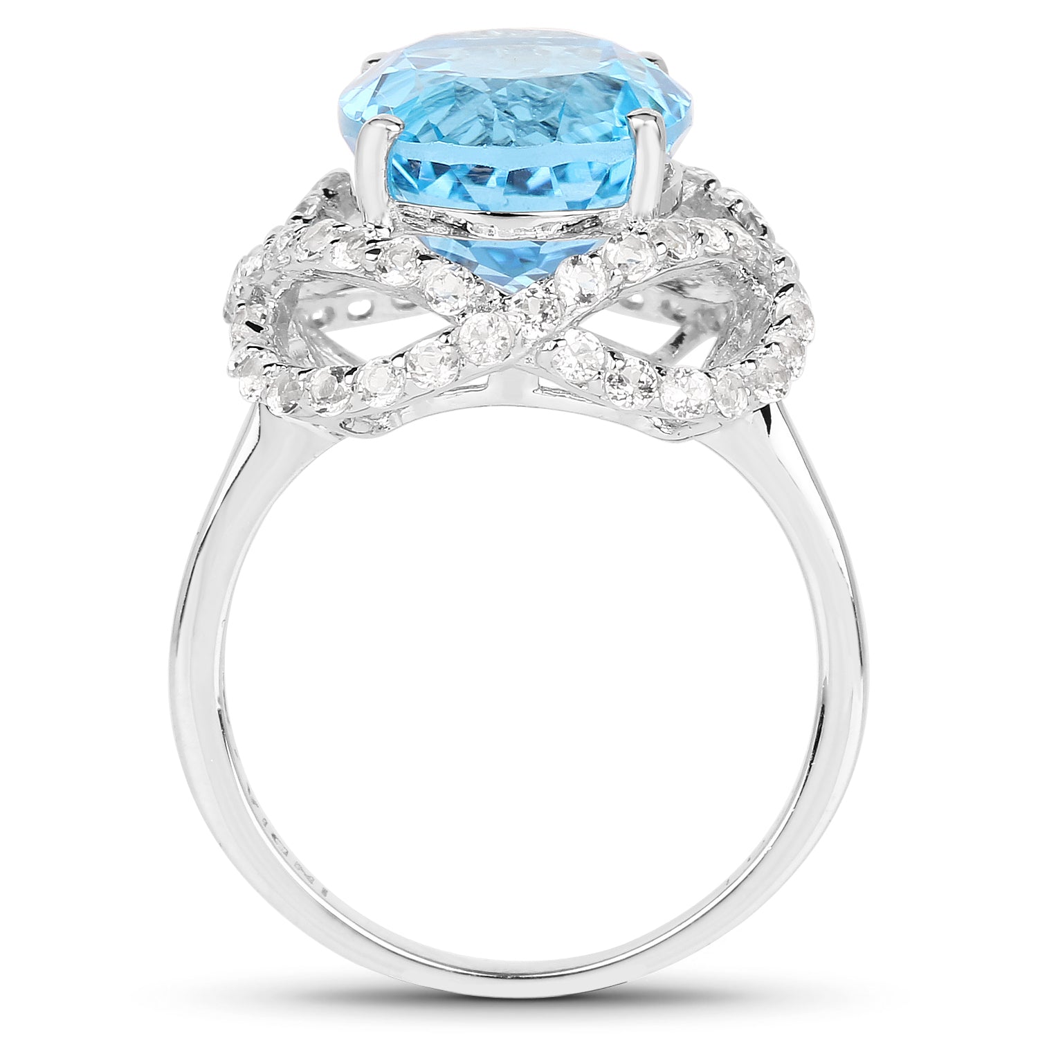 7.32 Carat Genuine Swiss Blue Topaz & White Topaz .925 Sterling Silver Ring on sale at MyriadMart