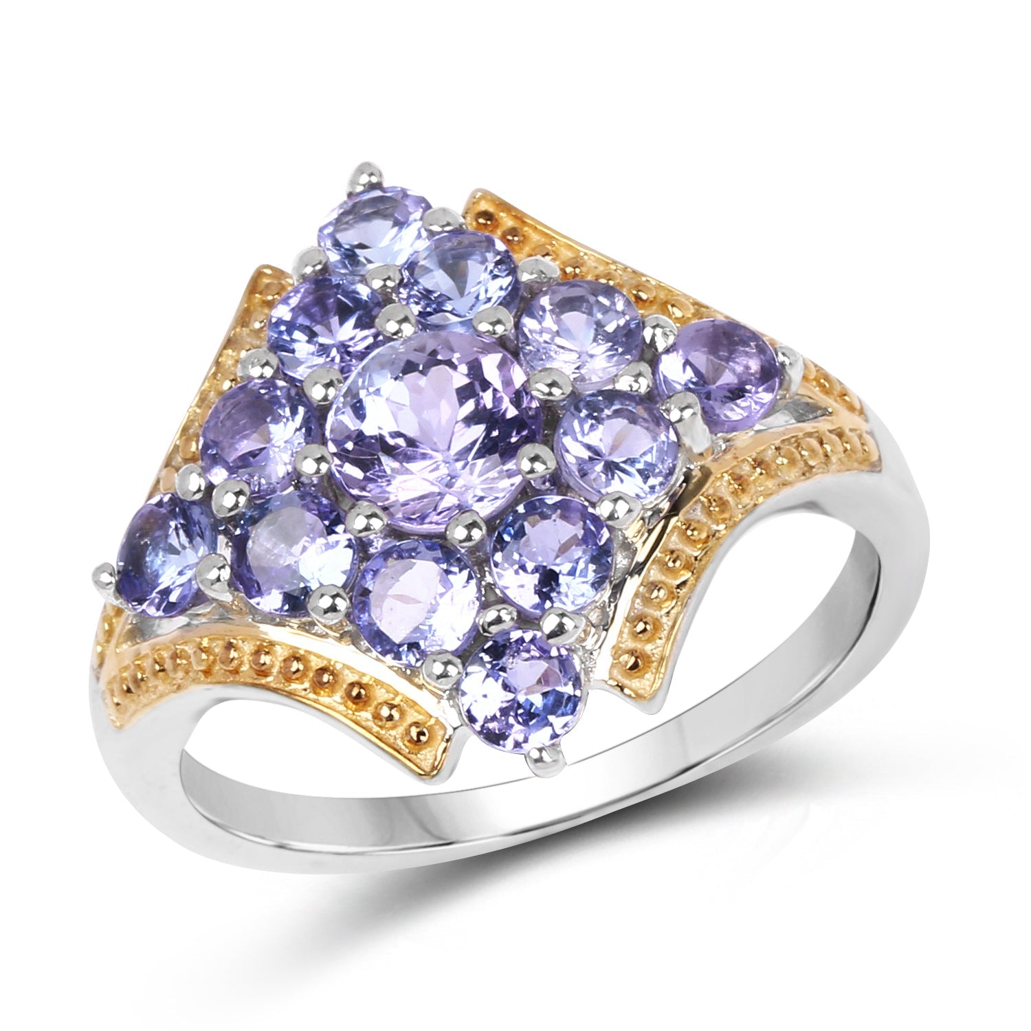 Two Tone Plated 1.67 Carat Genuine Tanzanite .925 Sterling Silver Ring on sale at MyriadMart