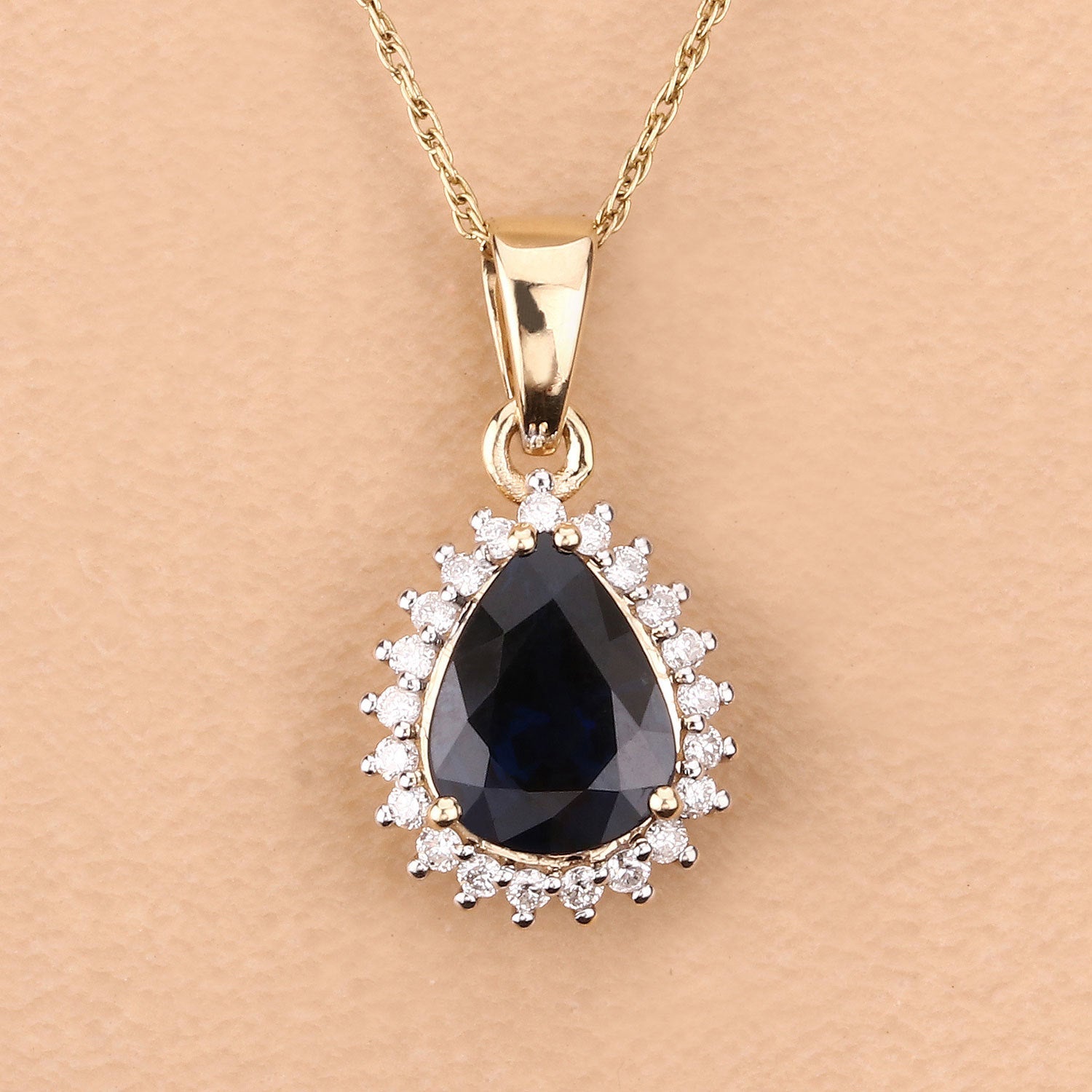 2.09 Carat Genuine Blue Sapphire and White Diamond 14K Yellow Gold Pendant on sale at MyriadMart