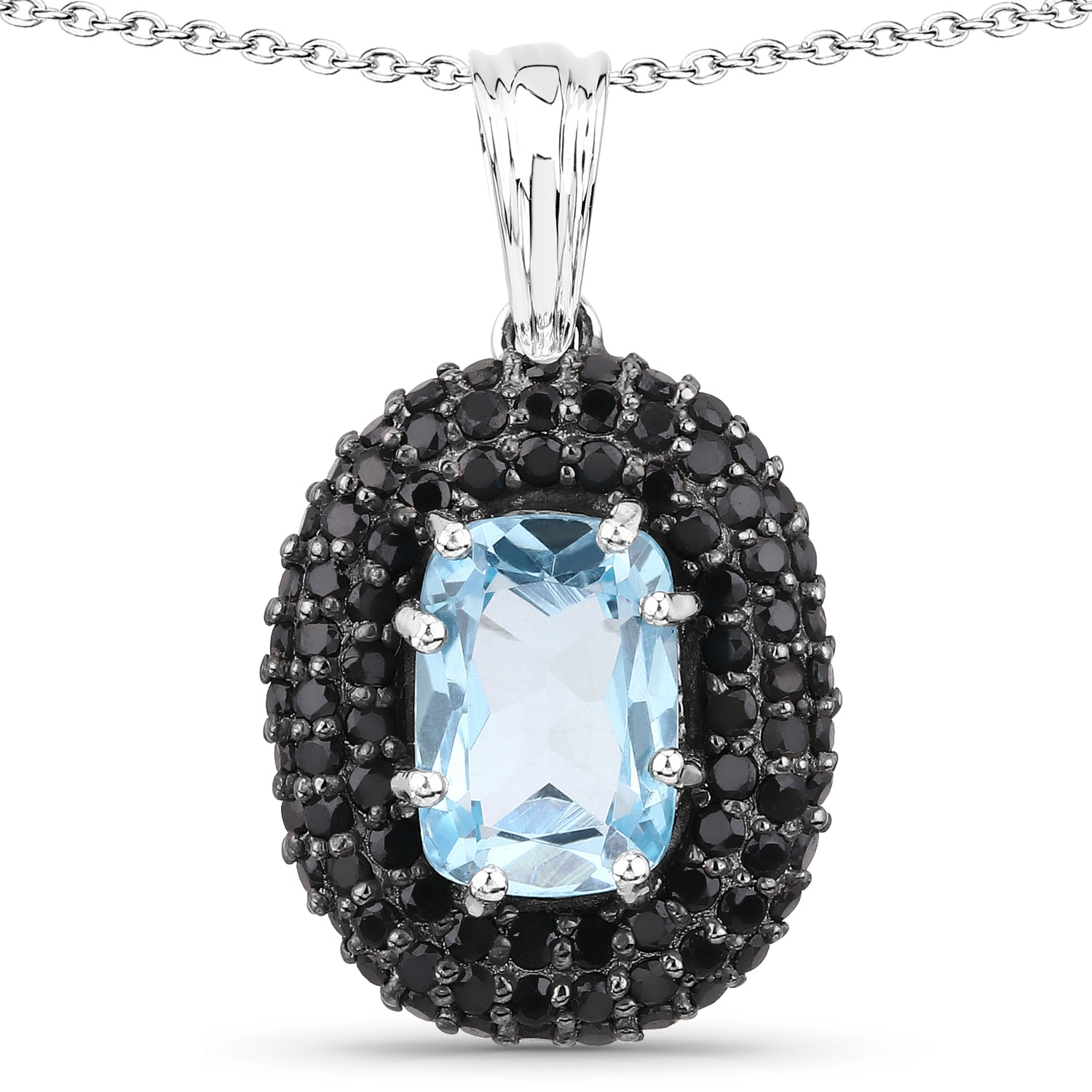 6.70 Carat Genuine Blue Topaz and Black Spinel .925 Sterling Silver Pendant on sale at MyriadMart