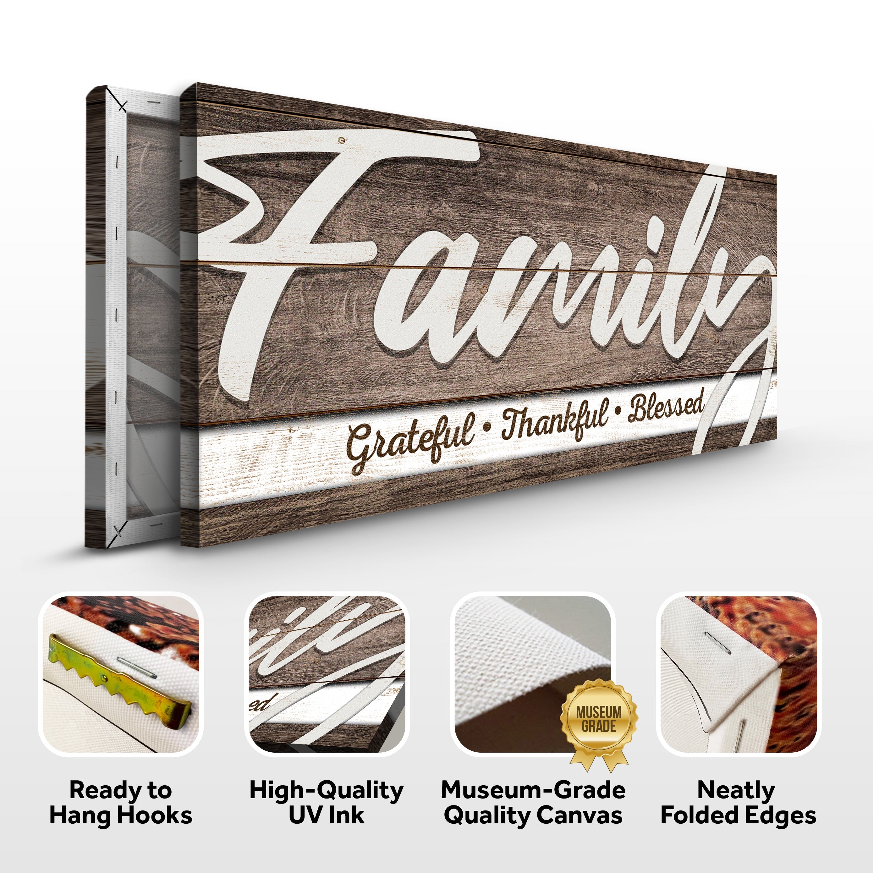 Grateful Thankful Blessed Family Sign III on sale at MyriadMart