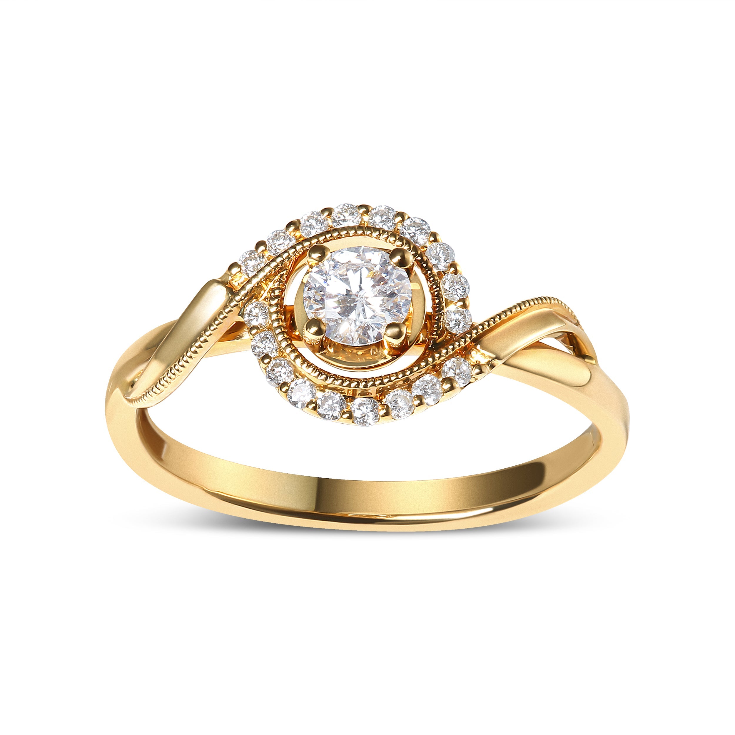 14K Yellow Gold 1/3 Cttw Diamond Solitaire and Halo Swirl Engagement Ring G-H Color, VS2-SI1 Clarity - Size 7 on sale at MyriadMart