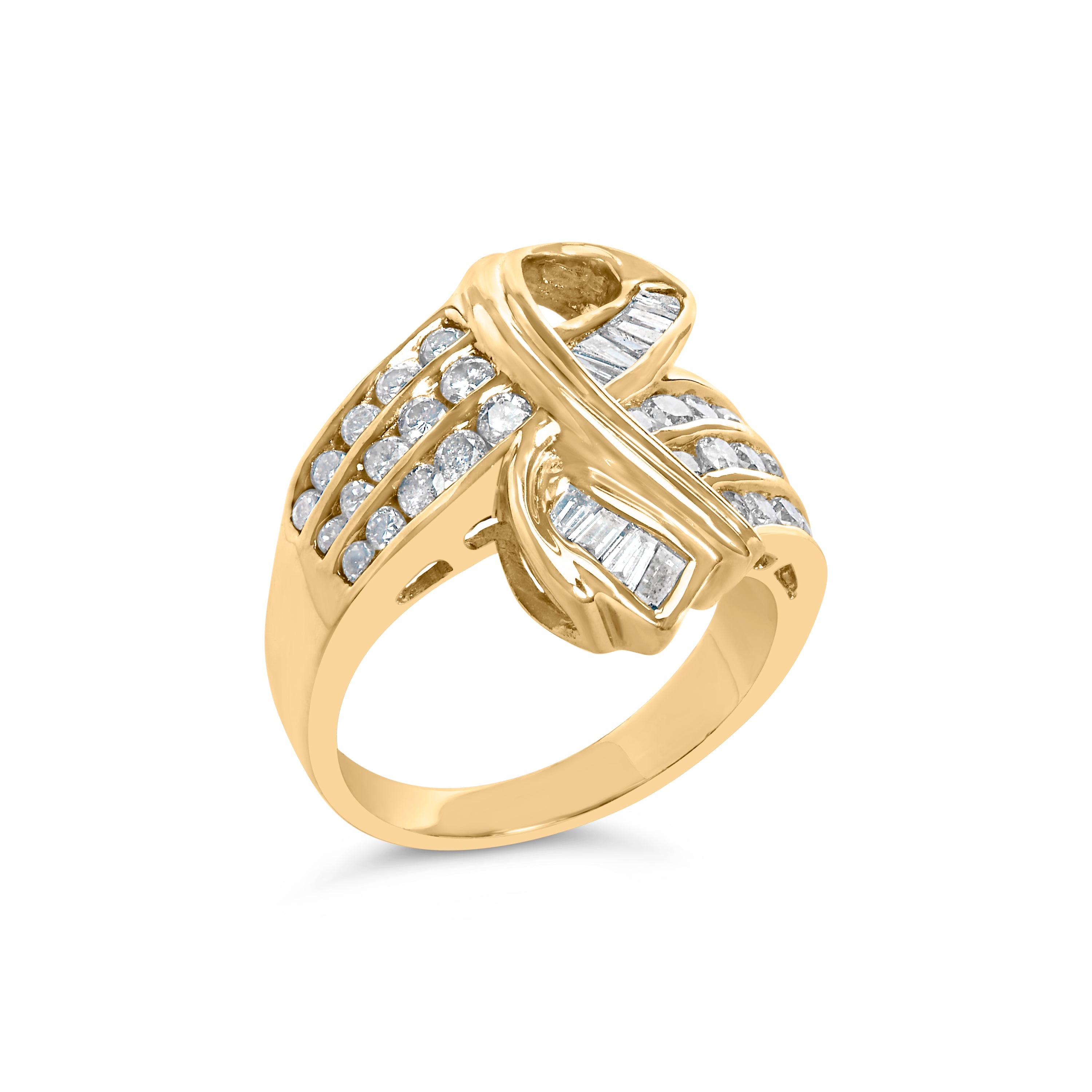 14K Yellow Gold 1 1/3 Cttw Channel Set Diamond Bypass Cocktail Ring J-K Color, I1-I2 Clarity - Ring Size 7 on sale at MyriadMart