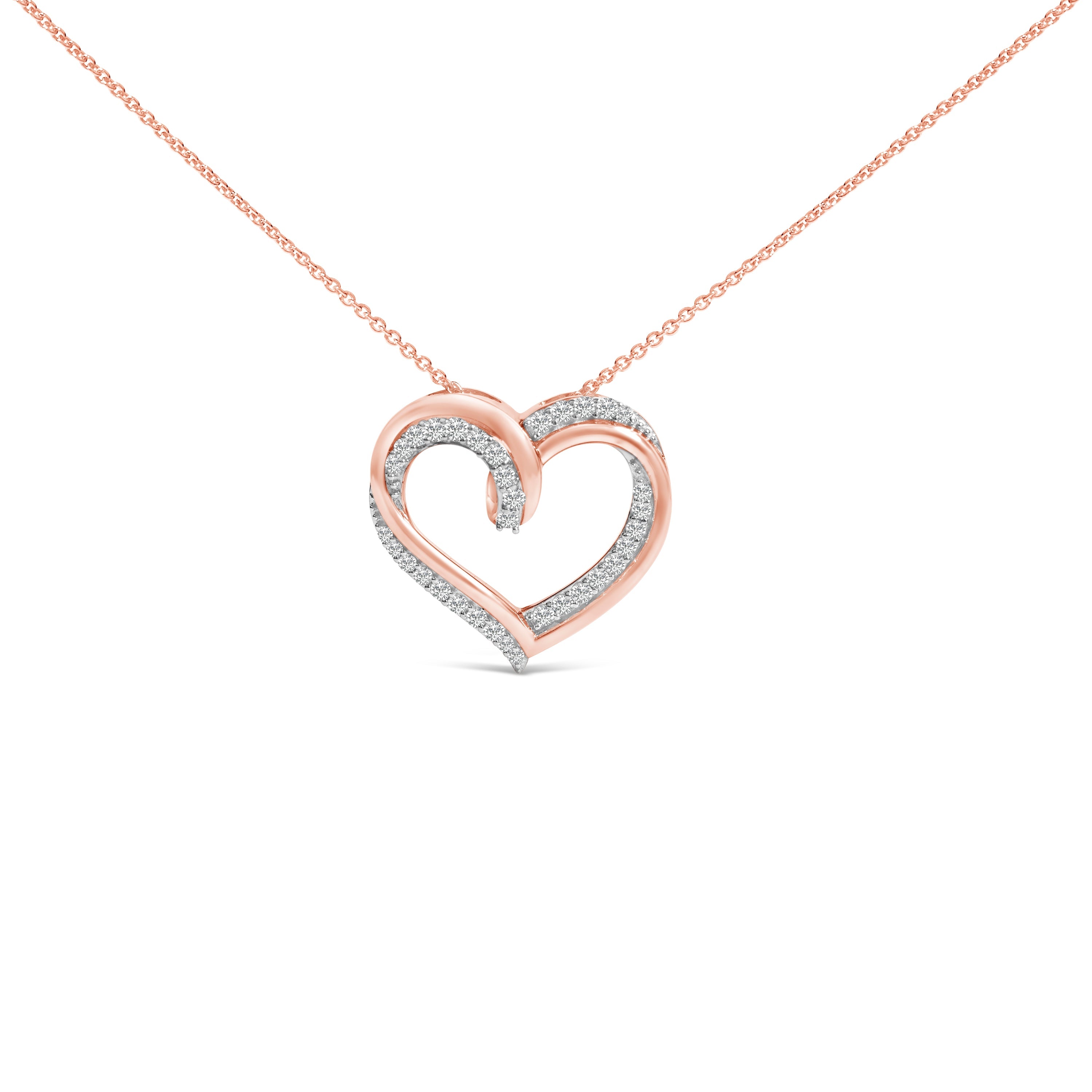 14K Rose Gold Plated Sterling Silver 1/2 Cttw Diamond Open Heart Pendant Necklace on sale at MyriadMart