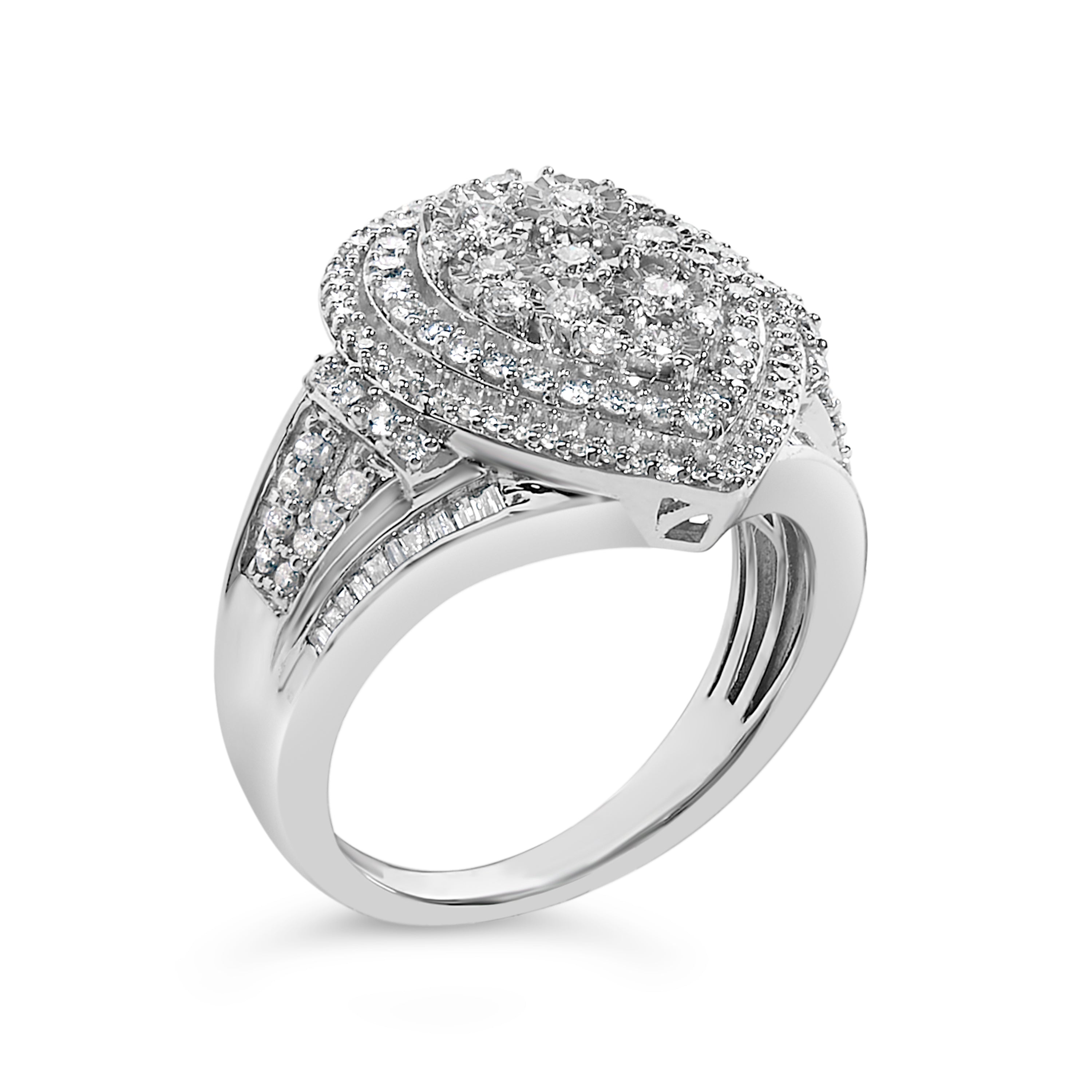 Sterling Silver 1 Cttw Diamond Pear-Shaped Triple Halo Cluster Ring on sale at MyriadMart