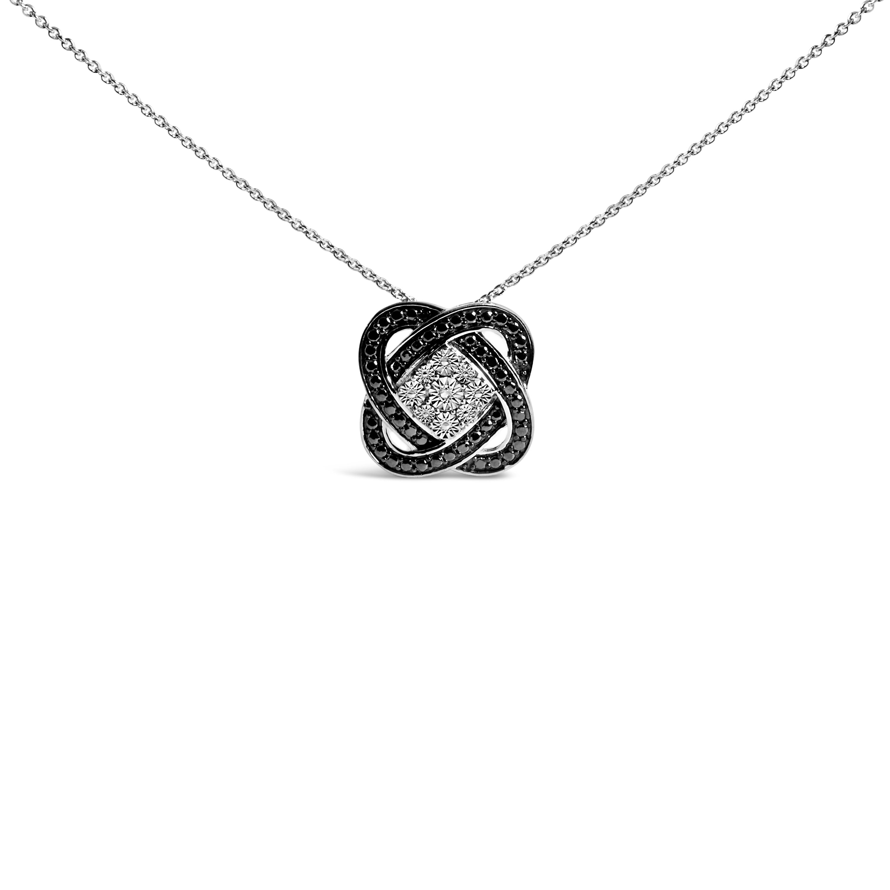Black Rhodium Plated Sterling Silver Diamond Accent Geometric Knot Pendant Necklace on sale at MyriadMart