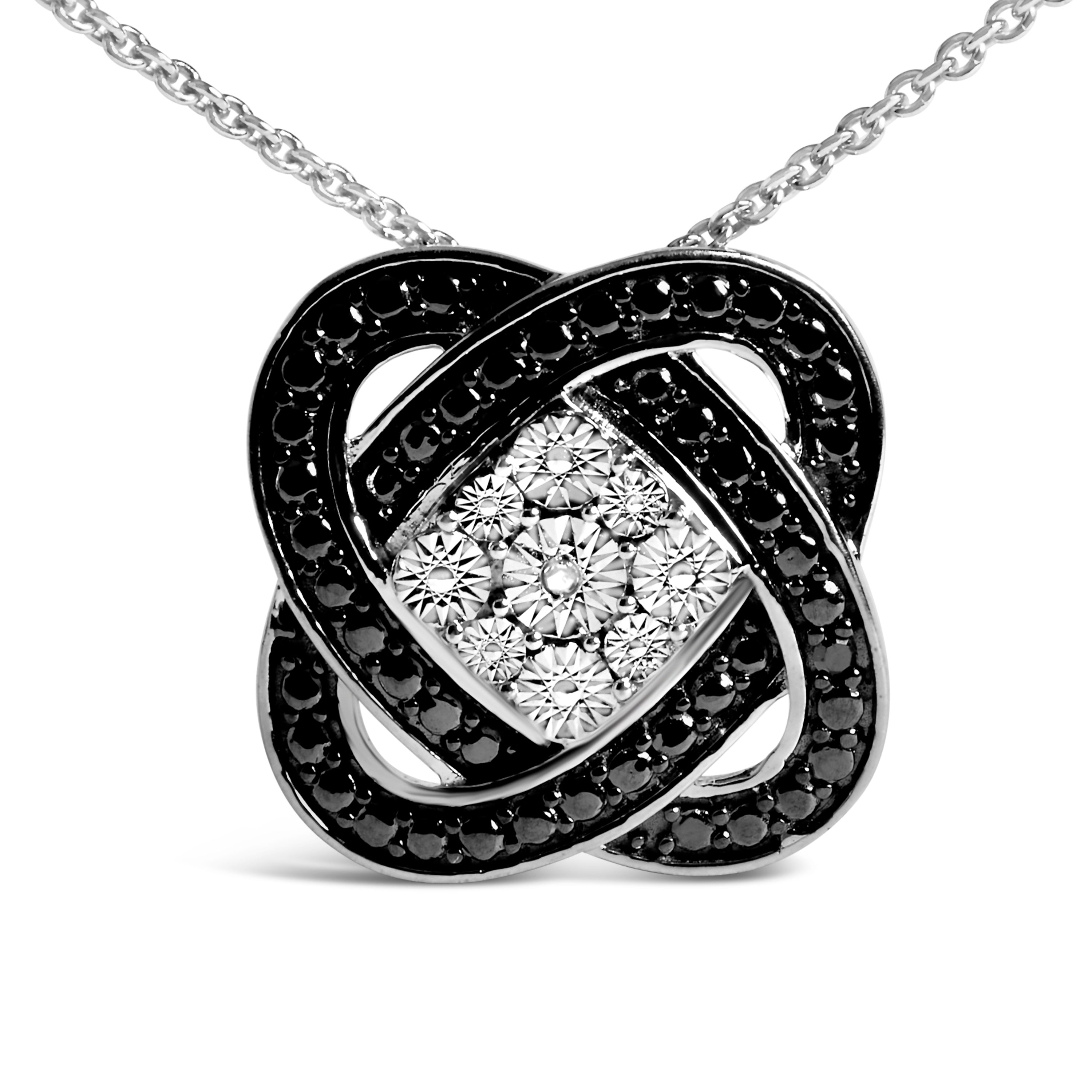 Black Rhodium Plated Sterling Silver Diamond Accent Geometric Knot Pendant Necklace on sale at MyriadMart