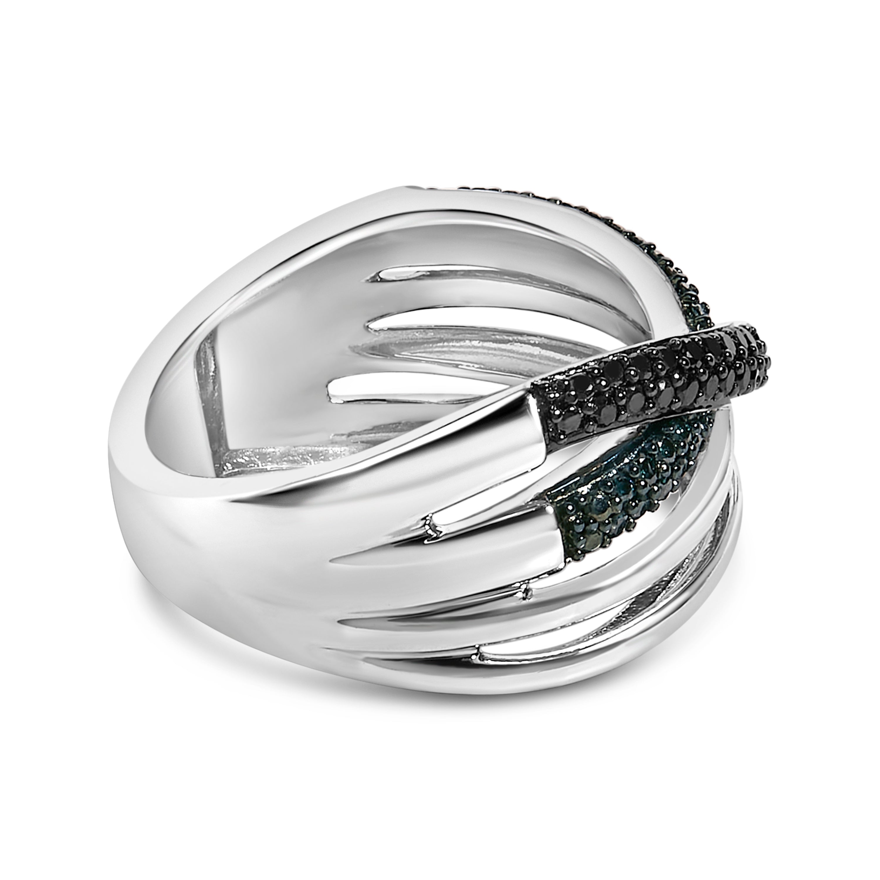 Sterling Silver 1/2 Cttw Black and Blue Diamond Crossover Bypass Ring on sale at MyriadMart