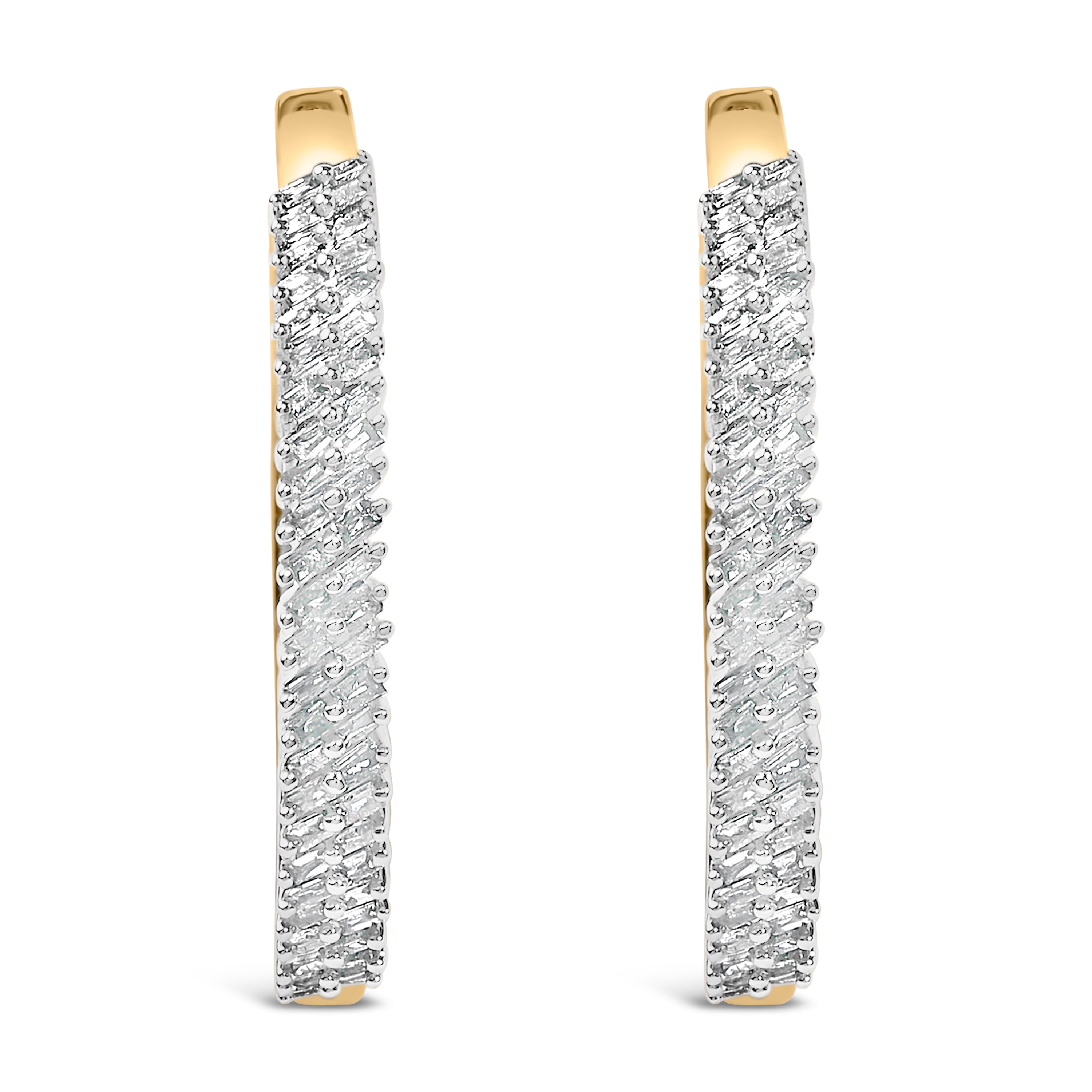 14K Yellow Gold Plated .925 Sterling Silver 1.0 Cttw Baguette Diamond Hoop Earrings on sale at MyriadMart