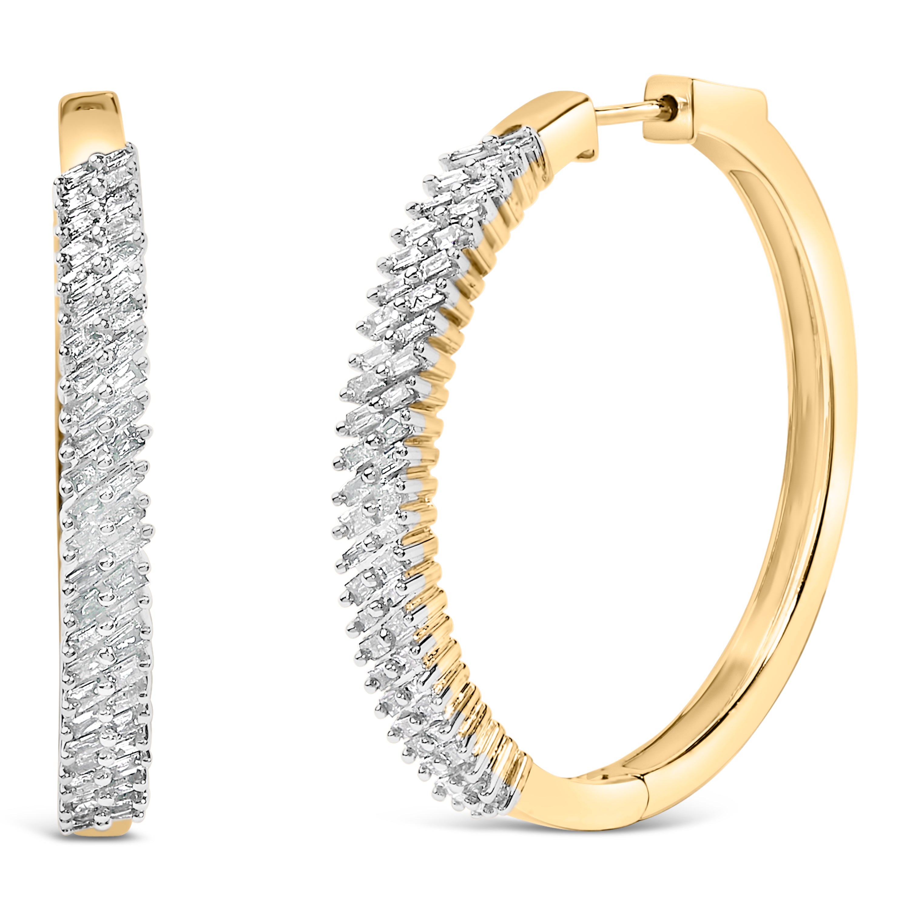14K Yellow Gold Plated .925 Sterling Silver 1.0 Cttw Baguette Diamond Hoop Earrings on sale at MyriadMart