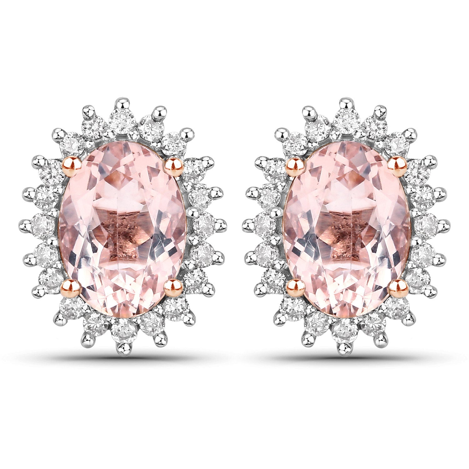 1.61 Carat Genuine Morganite and White Diamond 14K Rose Gold Earrings on sale at MyriadMart