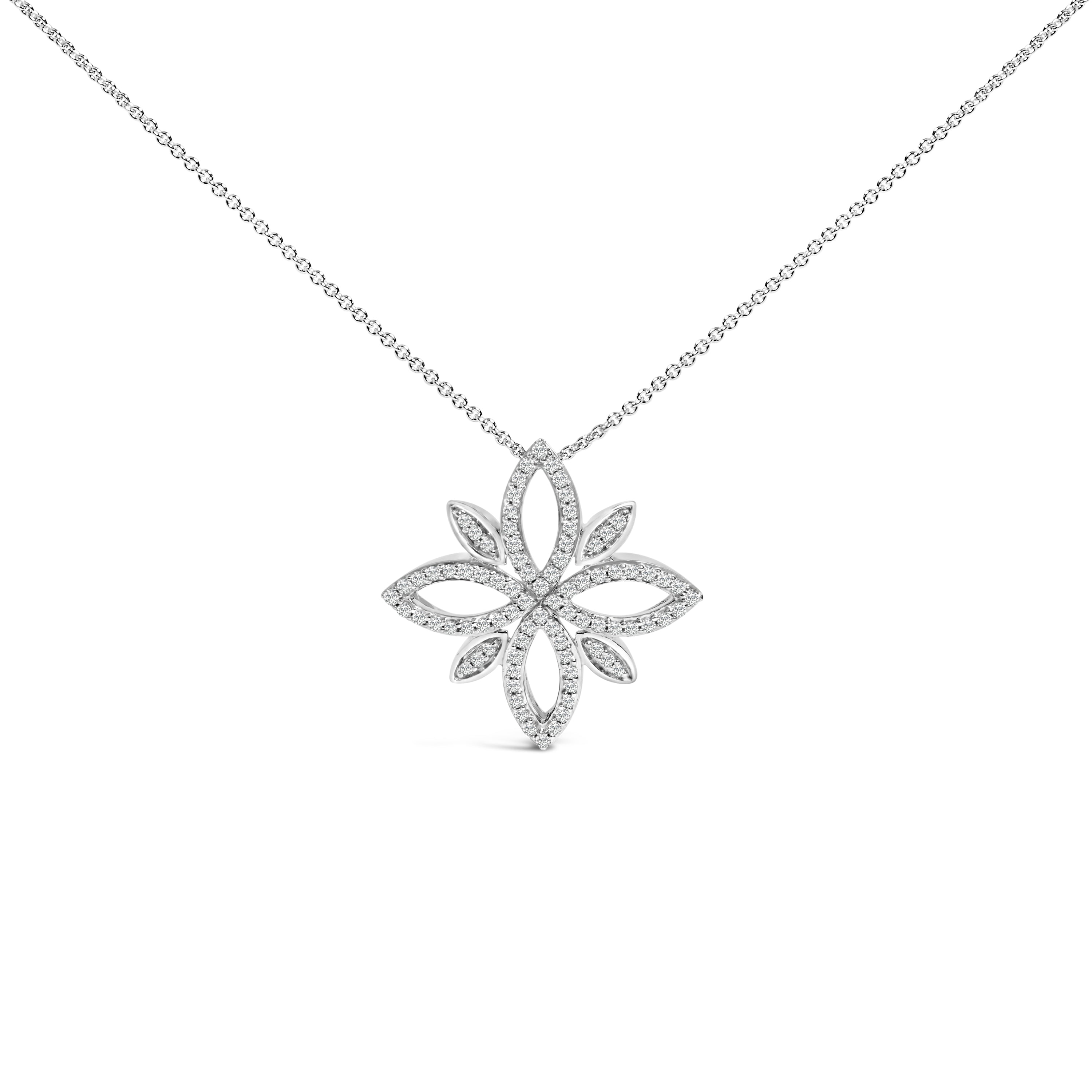 Sterling Silver 1/2 Cttw Diamond Floral Cross Pendant Necklace on sale at MyriadMart