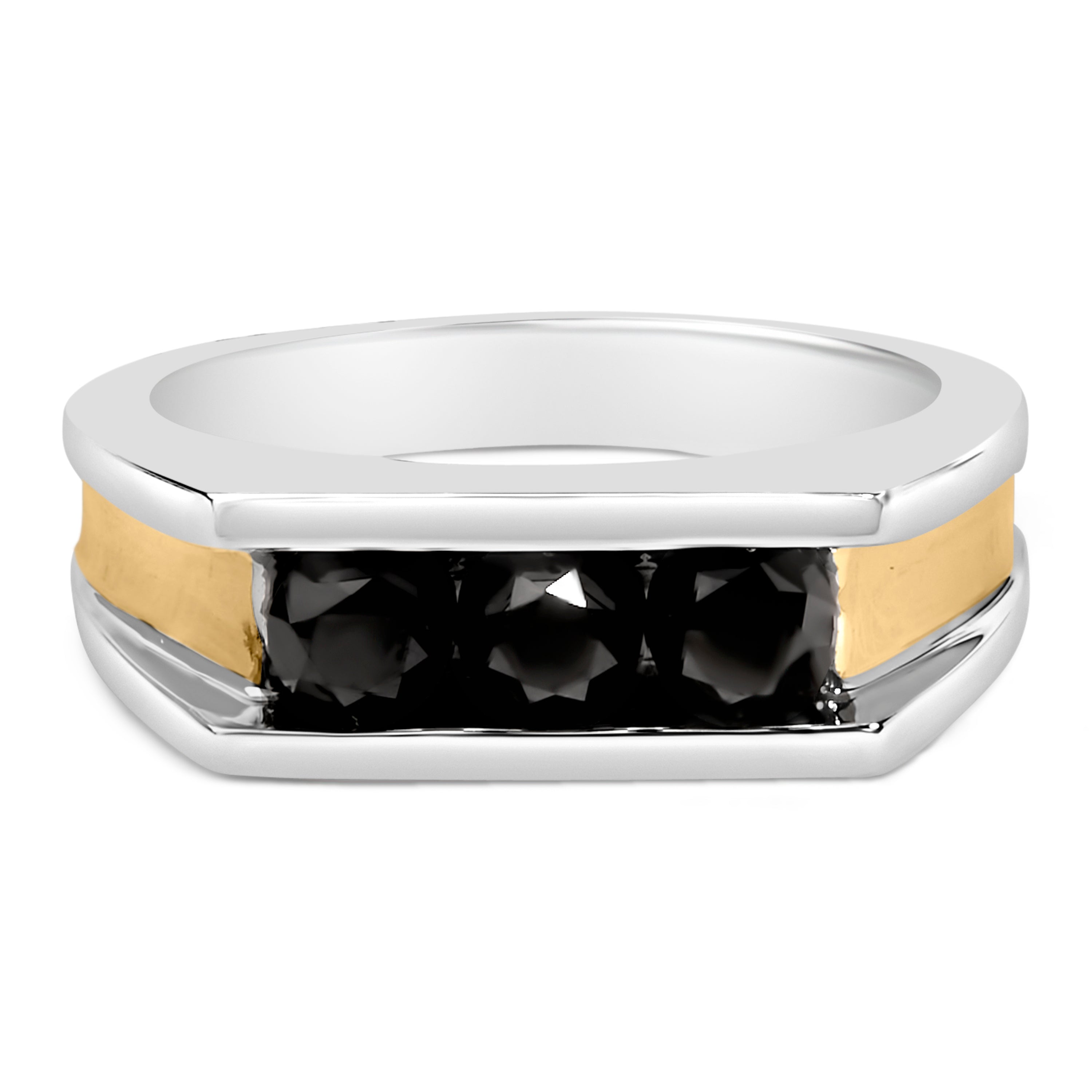 Men's 14K Yellow Gold Plated Sterling Silver 1-1/2 Cttw Black Diamond Channel Set Band Ring on sale at MyriadMart