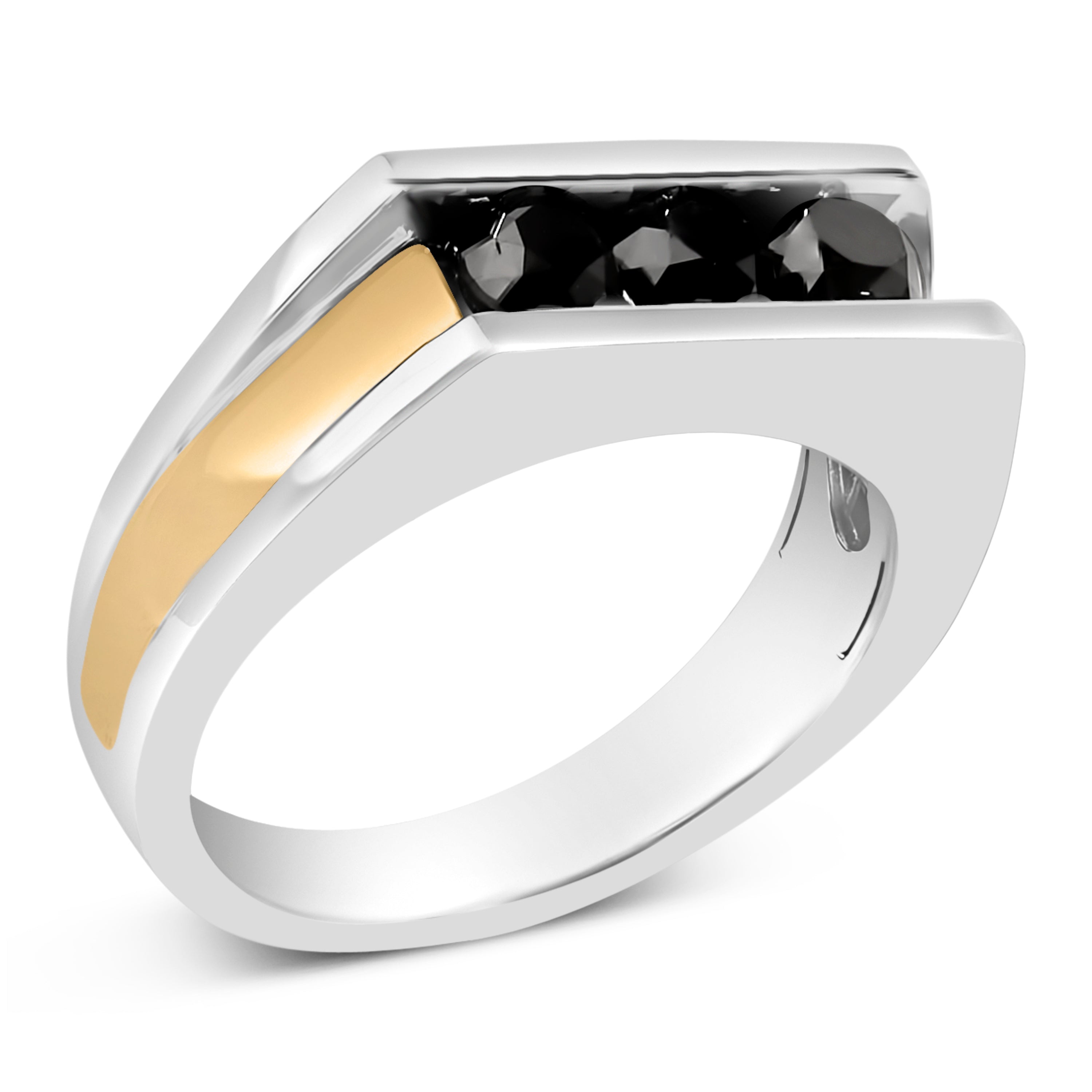 Men's 14K Yellow Gold Plated Sterling Silver 1-1/2 Cttw Black Diamond Channel Set Band Ring on sale at MyriadMart