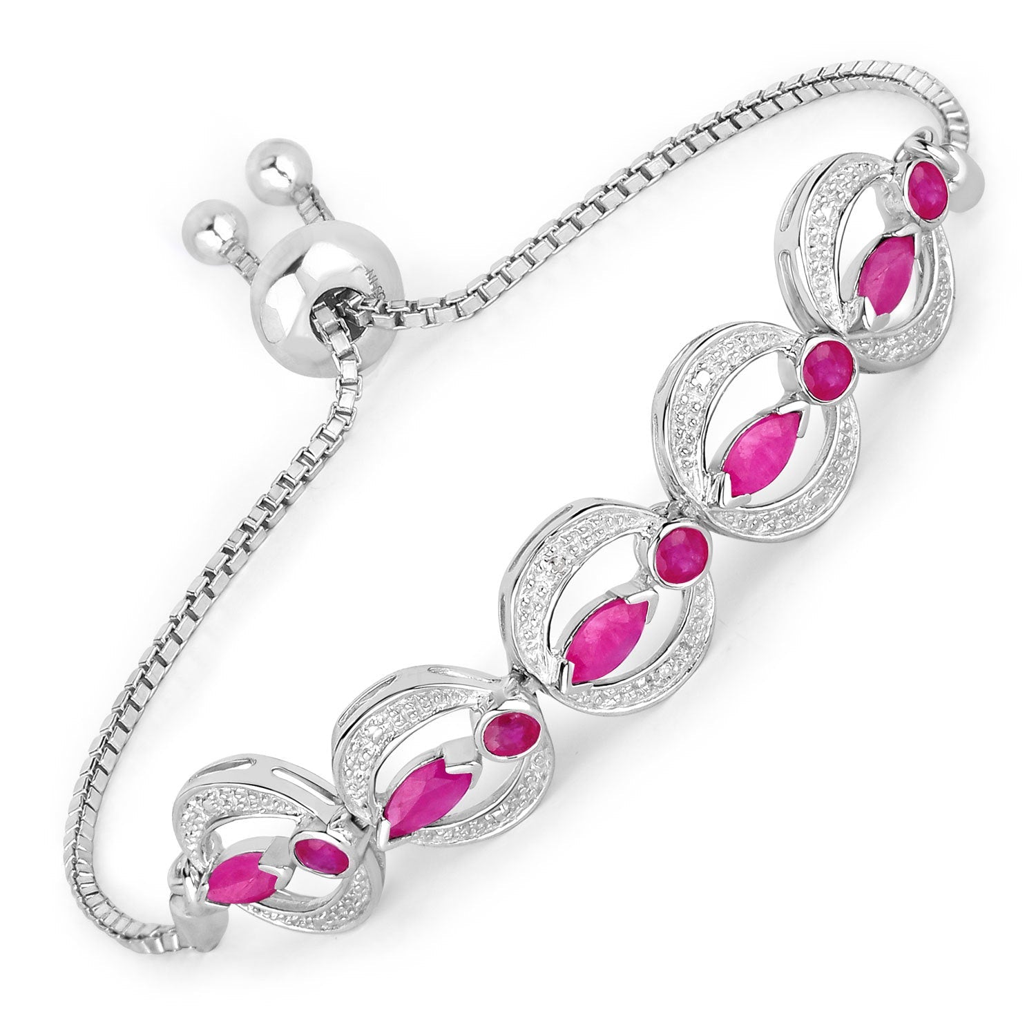 1.65 Carat Genuine Ruby and White Diamond .925 Sterling Silver Bracelet on sale at MyriadMart