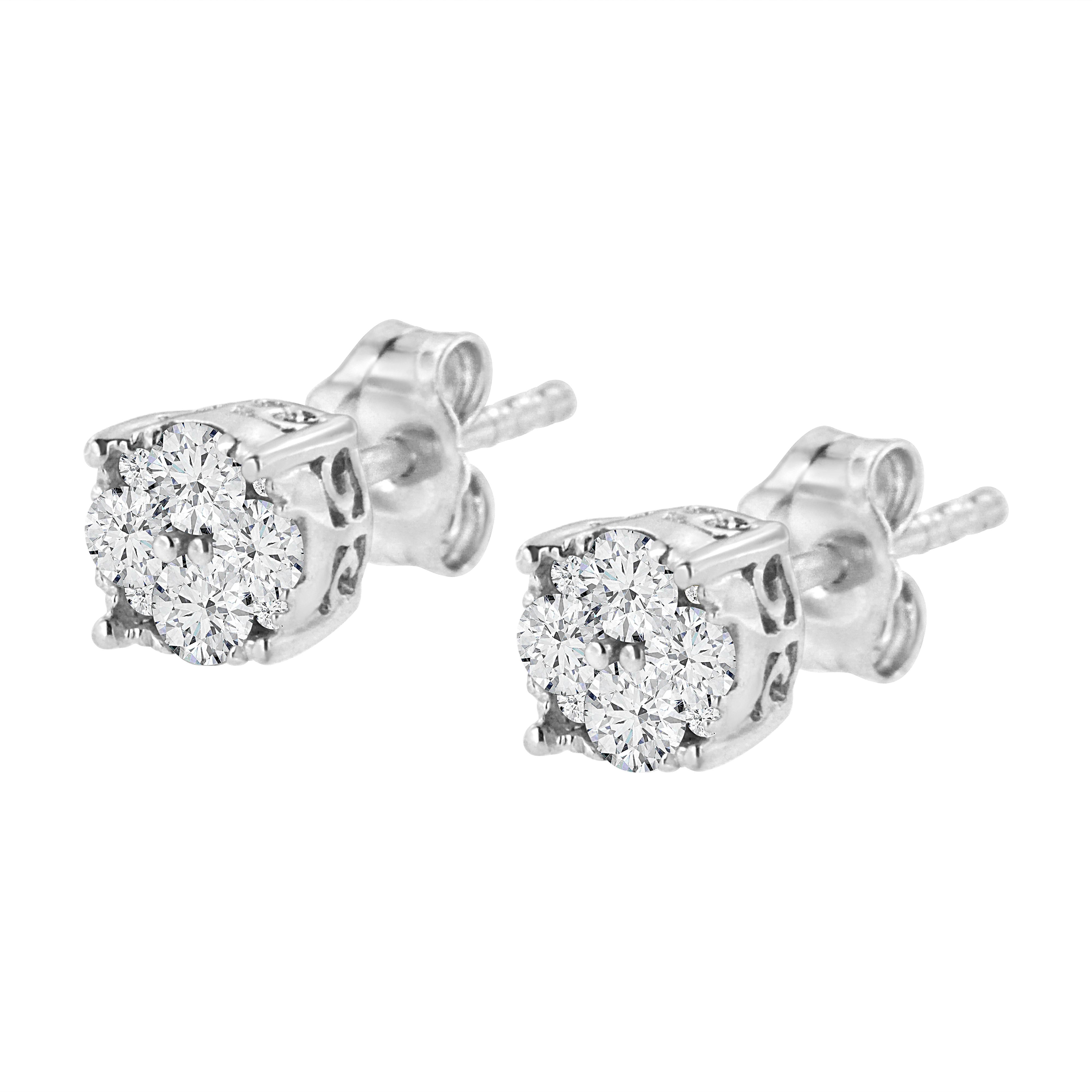 .925 Sterling Silver 1/2 cttw Prong Set Round-Cut Diamond Cluster Stud Earring I-J Color, I2-I3 Clarity on sale at MyriadMart