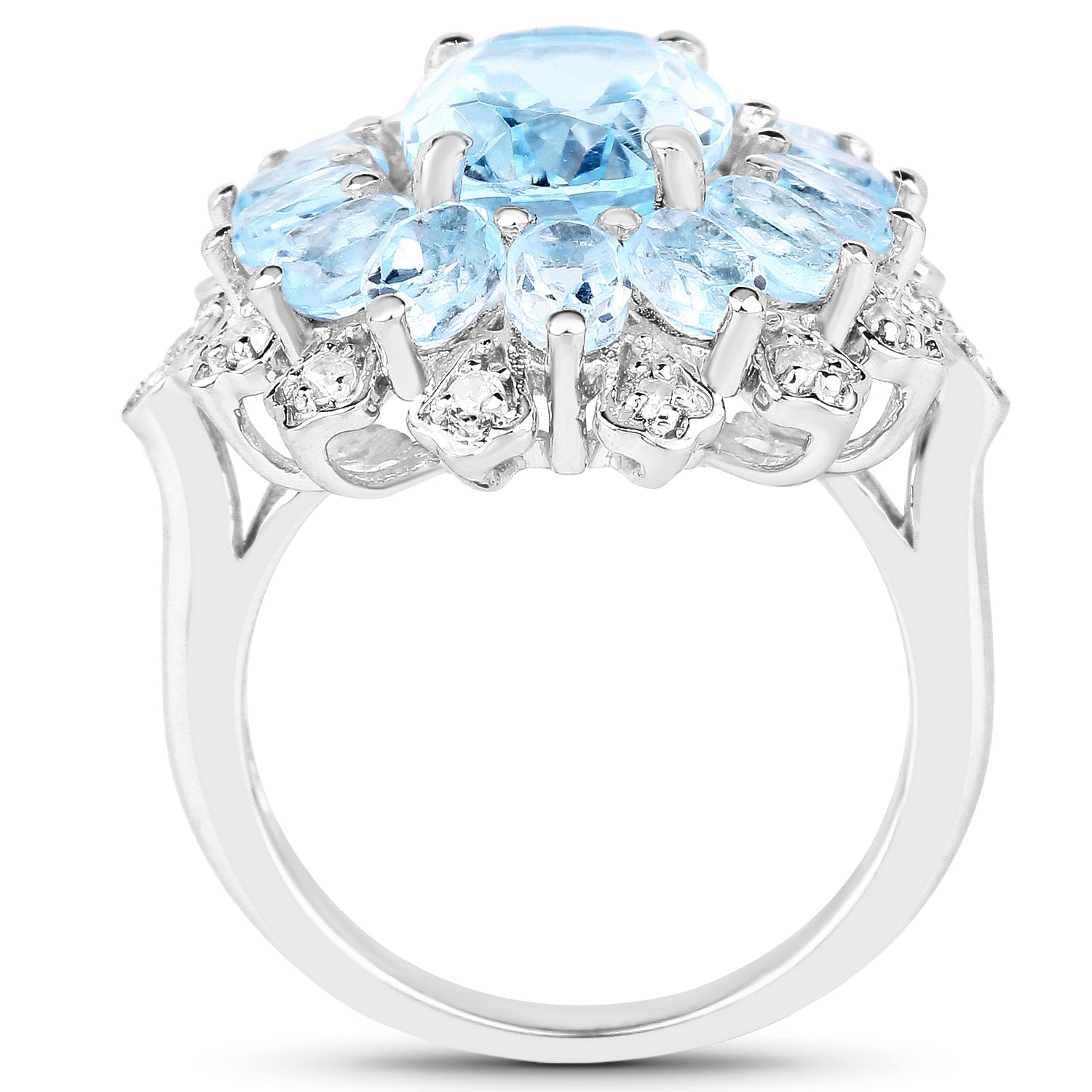 7.57 Carat Genuine Blue Topaz and White Topaz .925 Sterling Silver Ring on sale at MyriadMart
