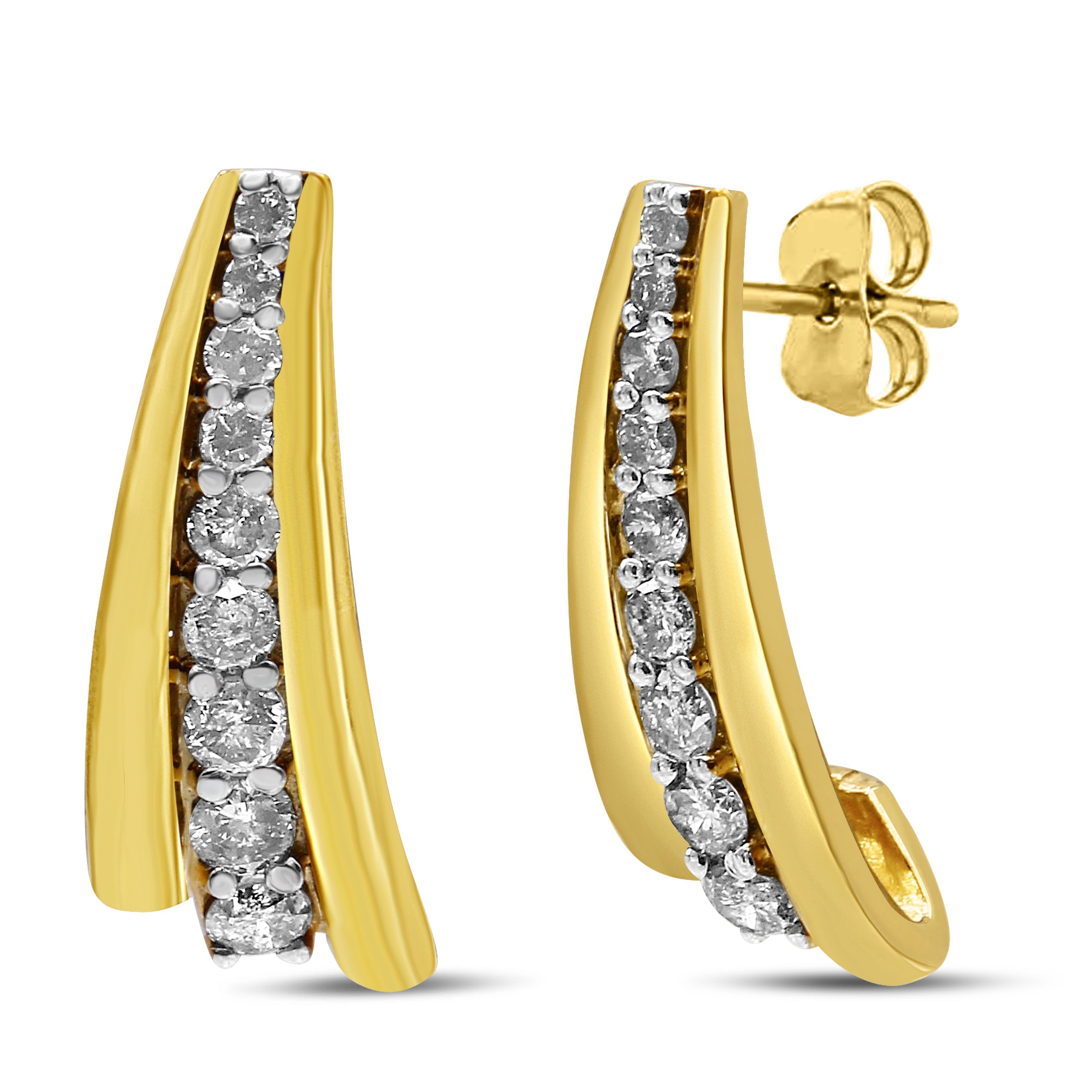 10K Yellow Gold Plated .925 Sterling Silver 1.00 Cttw Round Diamond Graduated Huggie Stud Earrings I-J Color, I2-I3 Clarity on sale at MyriadMart