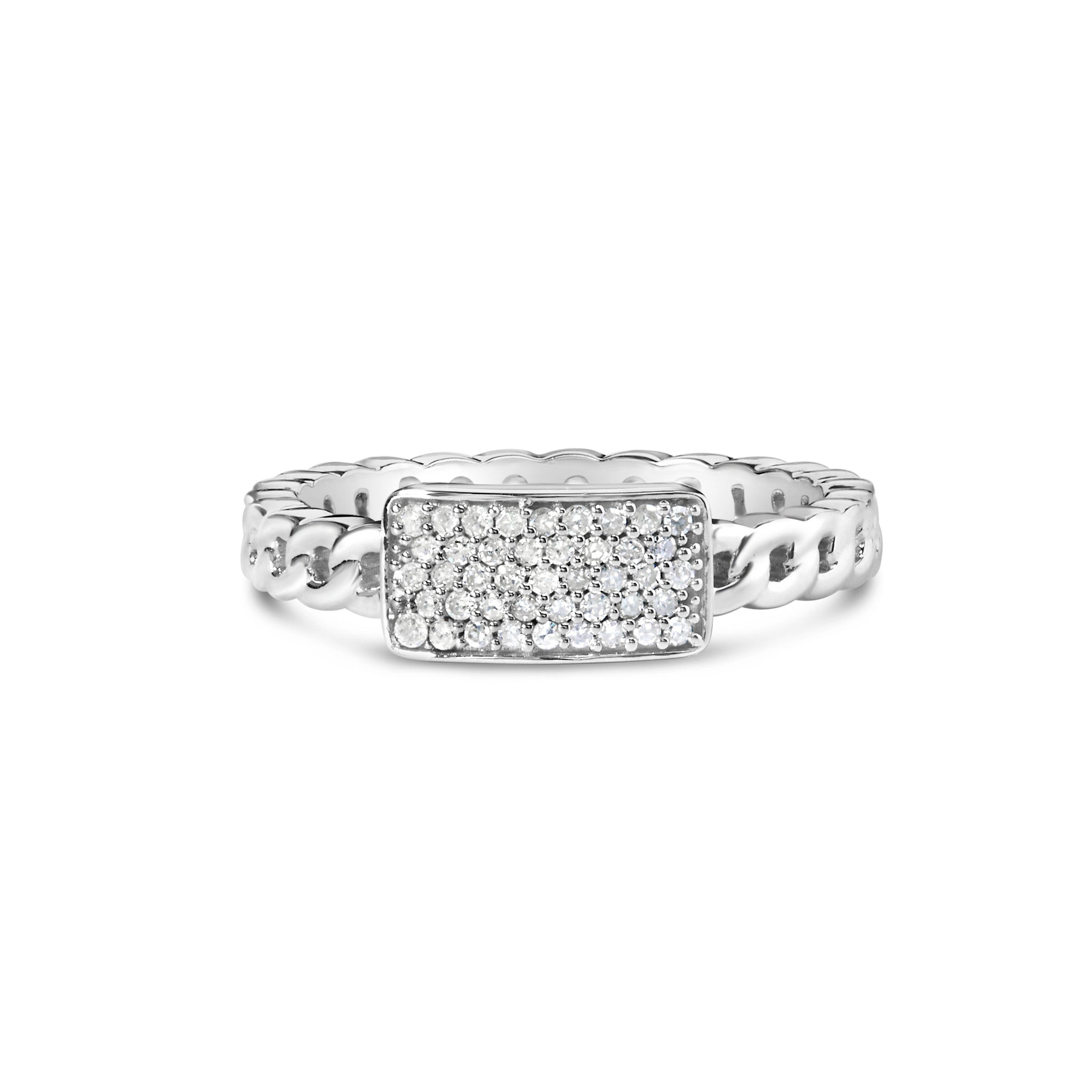 .925 Sterling Silver 1/5 Cttw Diamond ID and Cuban Link Band Ring I-J Color, I2-I3 Clarity - Ring Size 6 on sale at MyriadMart