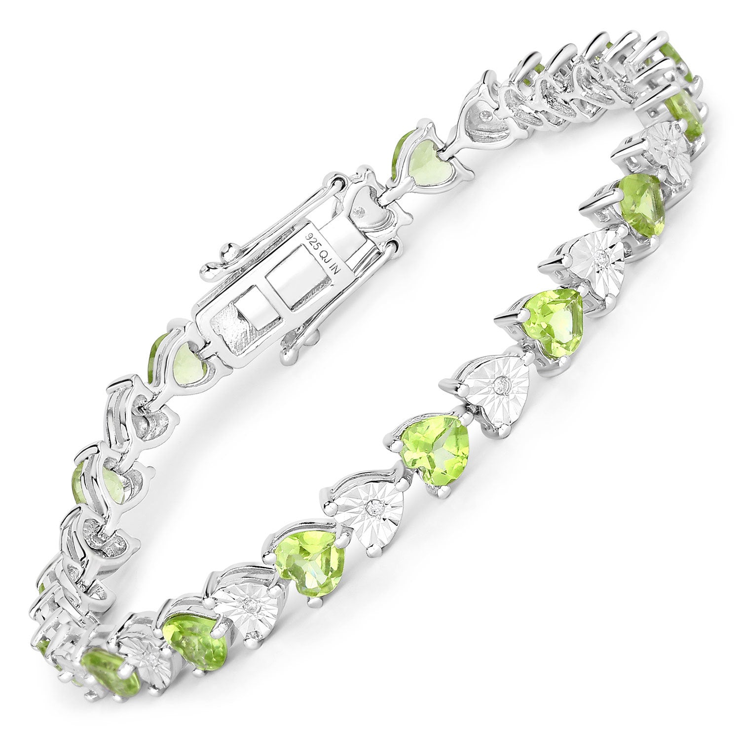 6.74 Carat Genuine Peridot and White Diamond .925 Sterling Silver Bracelet on sale at MyriadMart