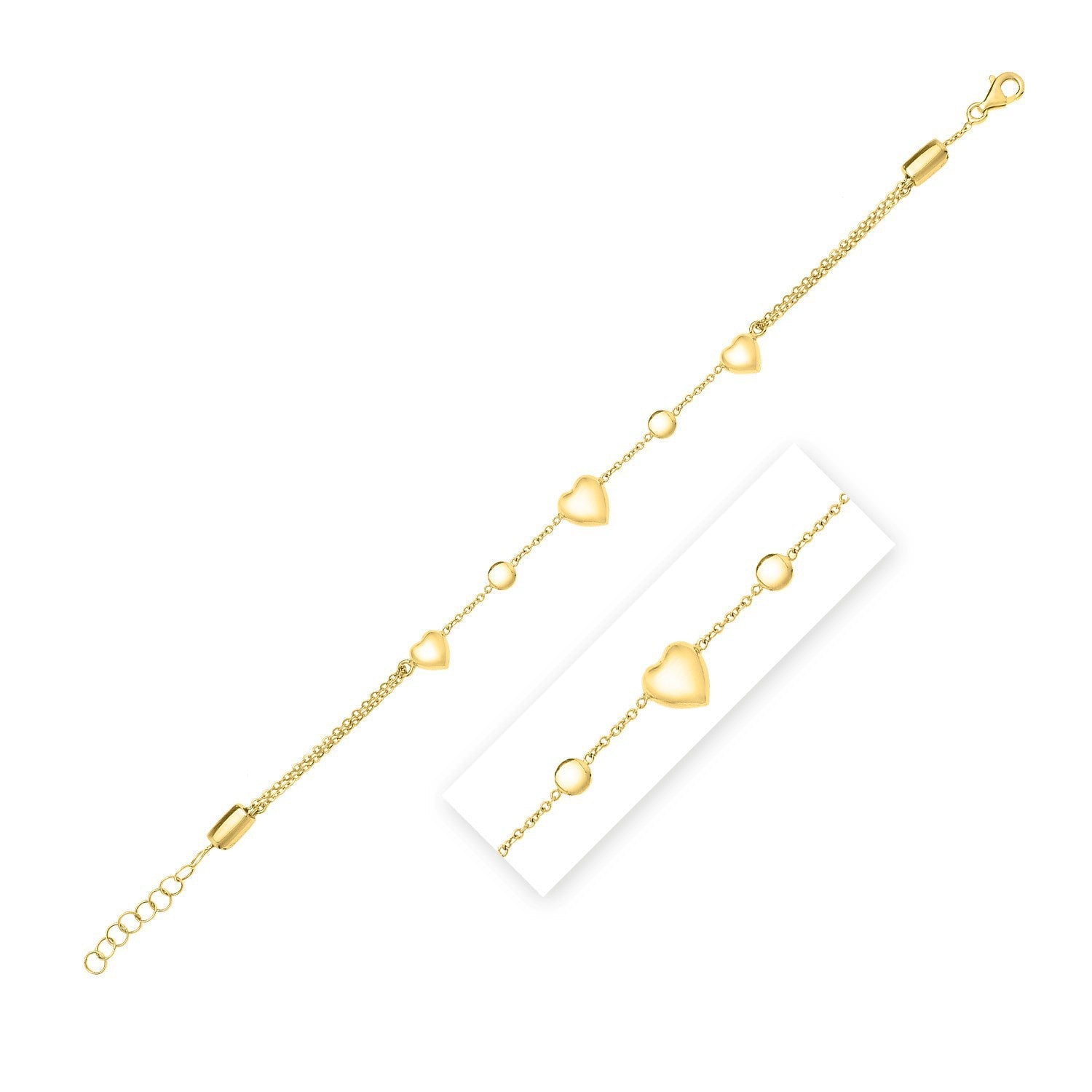 14k Yellow Gold Puff Heart Adjustable Anklet on sale at MyriadMart