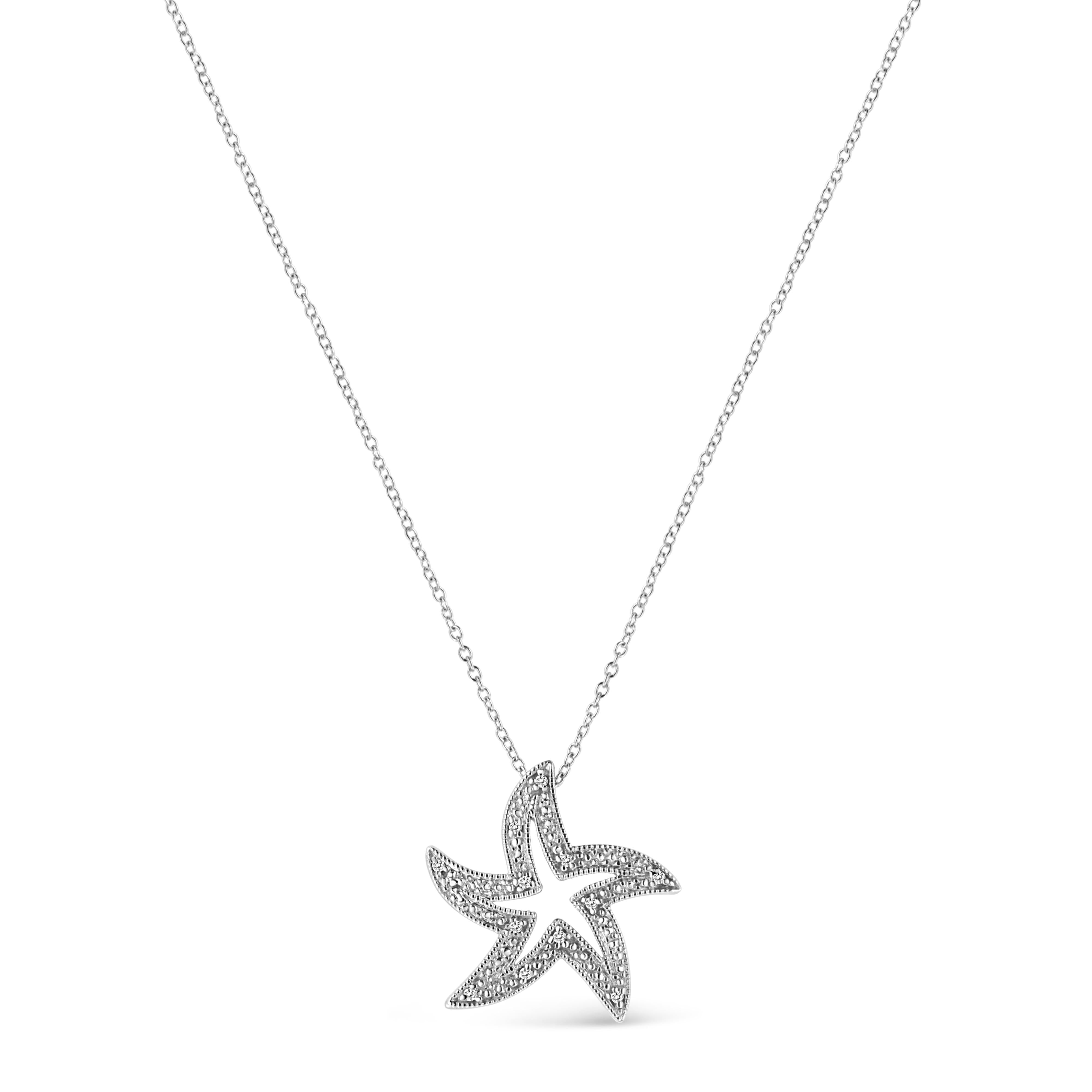 .925 Sterling Silver Prong-Set Diamond Accent Starfish 18" Pendant Necklace I-J Color, I1-I2 Clarity on sale at MyriadMart