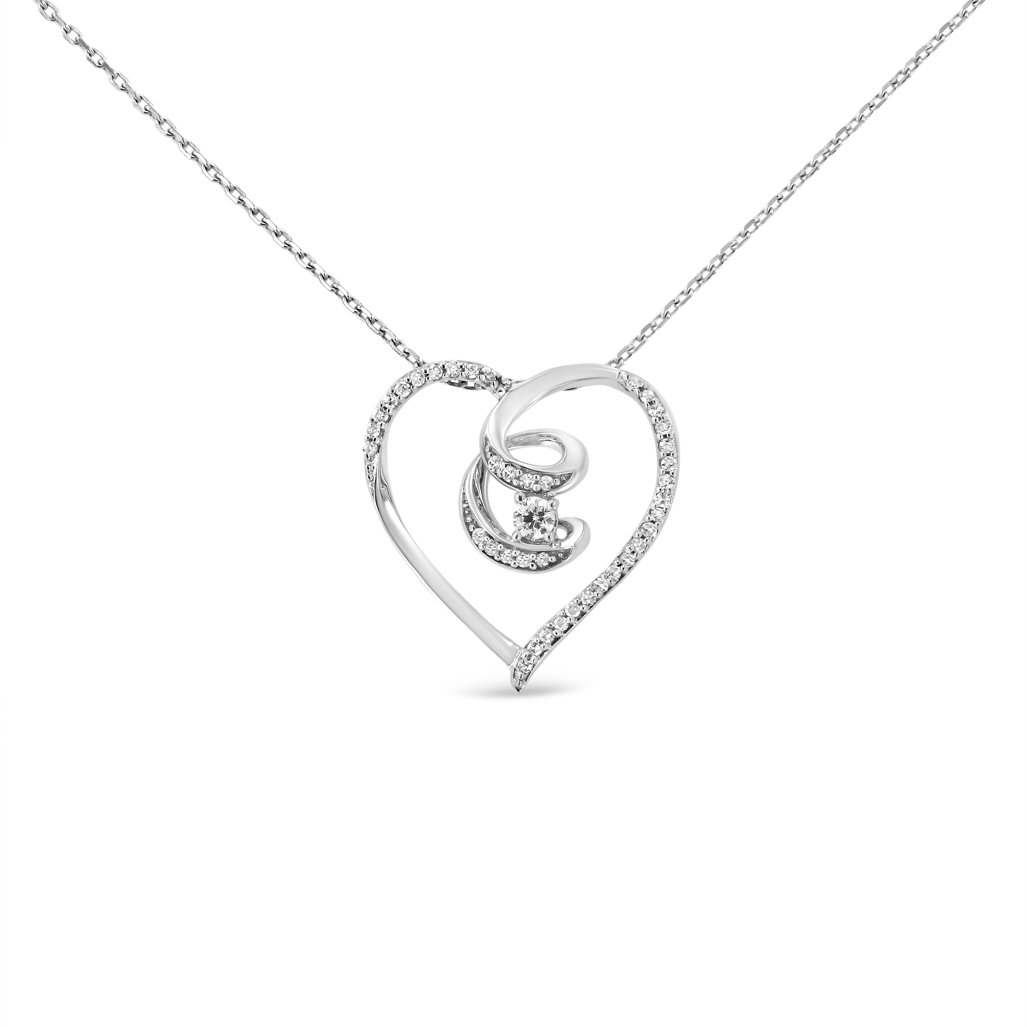 .925 Sterling Silver 1/4 Cttw Brilliant-Cut Diamond Open Heart Twisted Awareness Ribbon 18" Pendant Necklace H-I Color, I1-I2 Clarity on sale at MyriadMart