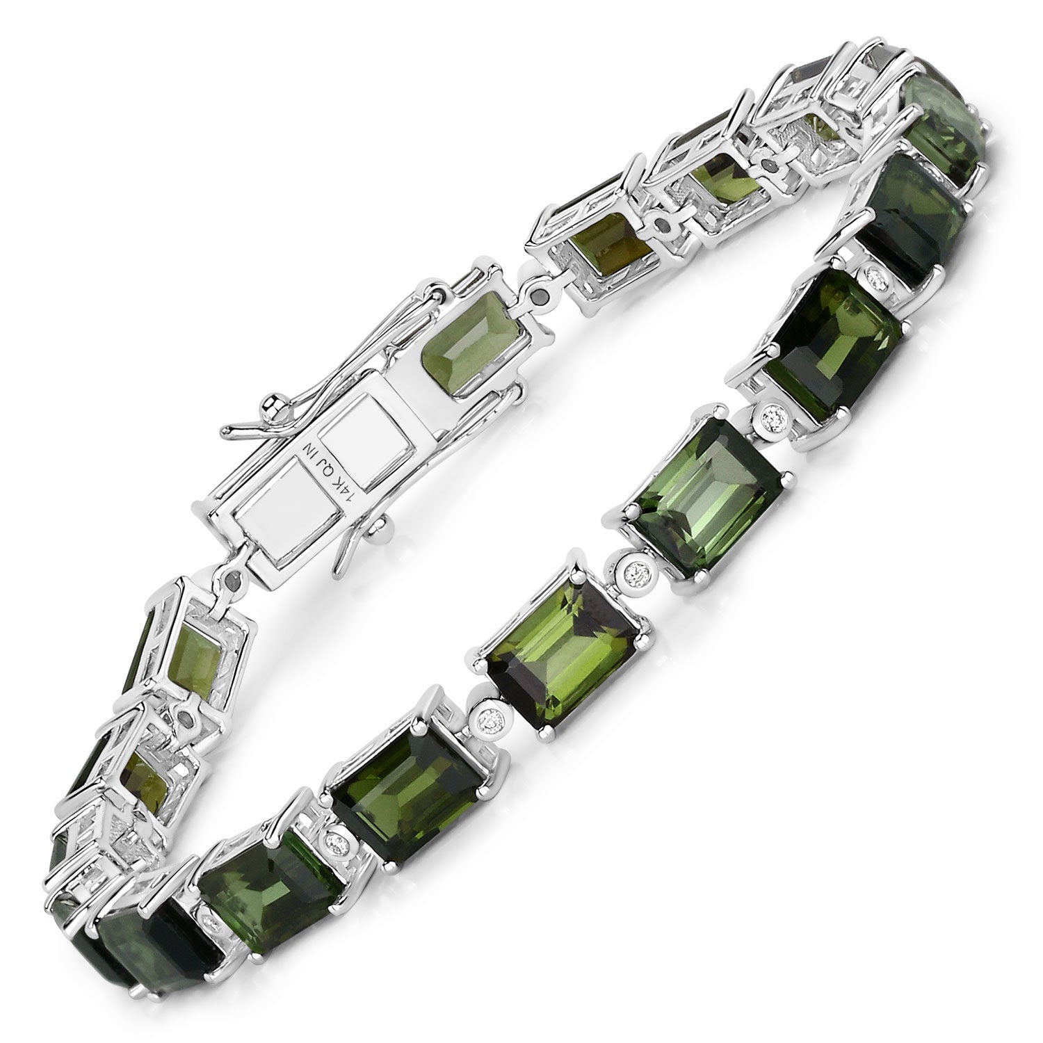 19.04 Carat Genuine Green Tourmaline and White Diamond 14K White Gold Bracelet on sale at MyriadMart