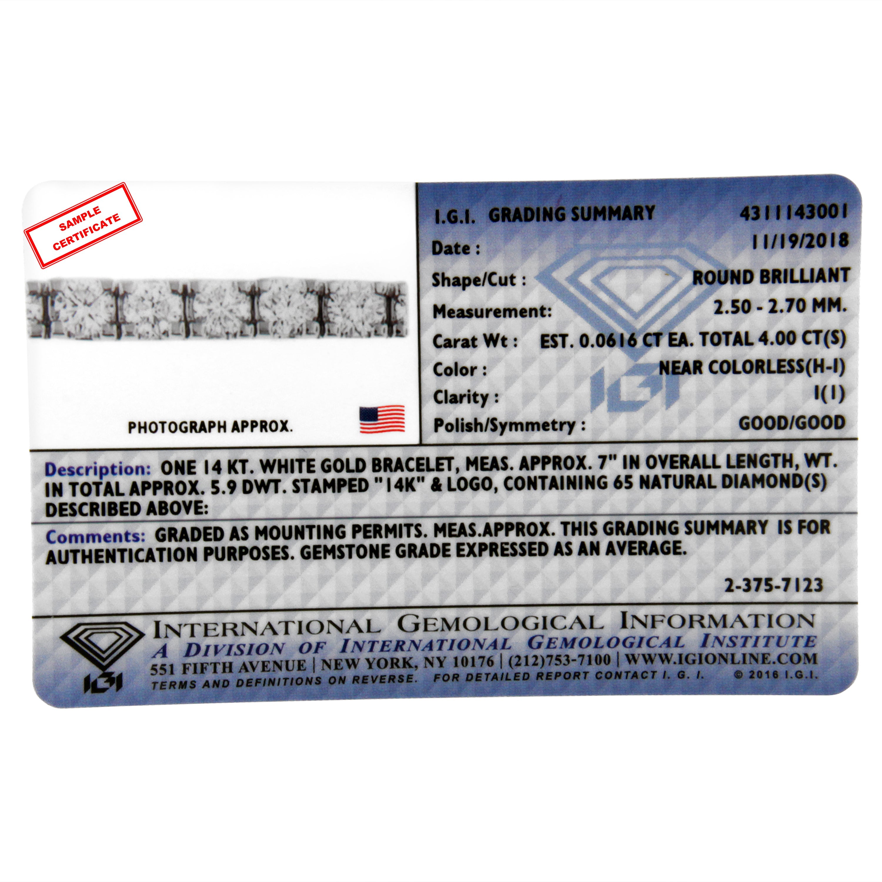 IGI Certified 4.0 Cttw Diamond 14K White Gold Classic 7†Tennis Bracelet H-I Color, I1-I2 Clarity on sale at MyriadMart