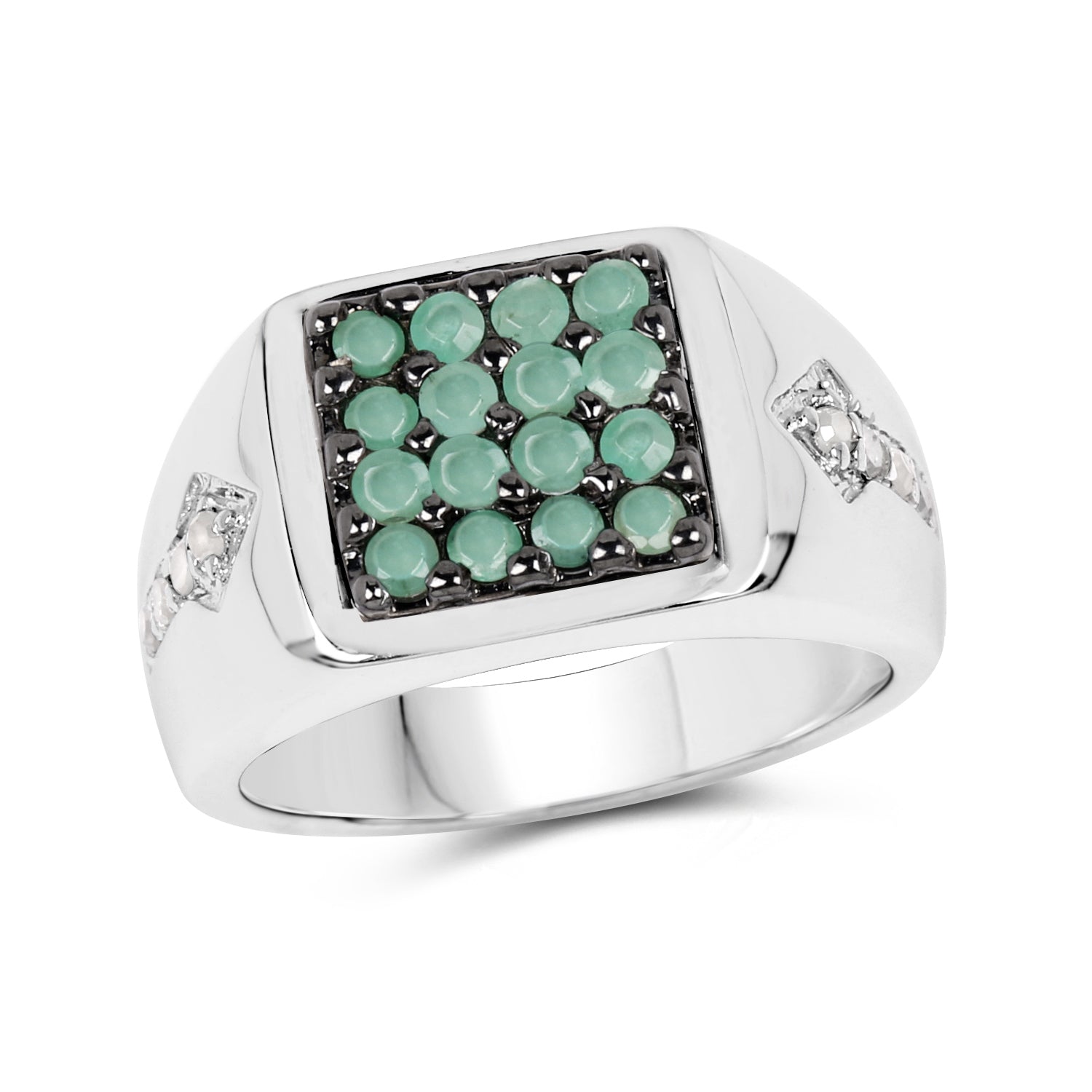 0.60 Carat Genuine Emerald & White Diamond .925 Sterling Silver Ring on sale at MyriadMart