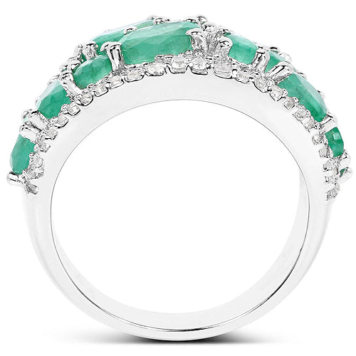 3.27 Carat Genuine Emerald and White Zircon .925 Sterling Silver Ring on sale at MyriadMart