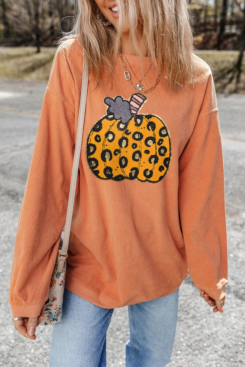 Pumpkin Round Neck Long Sleeve Sweatshirt - MyriadMart
