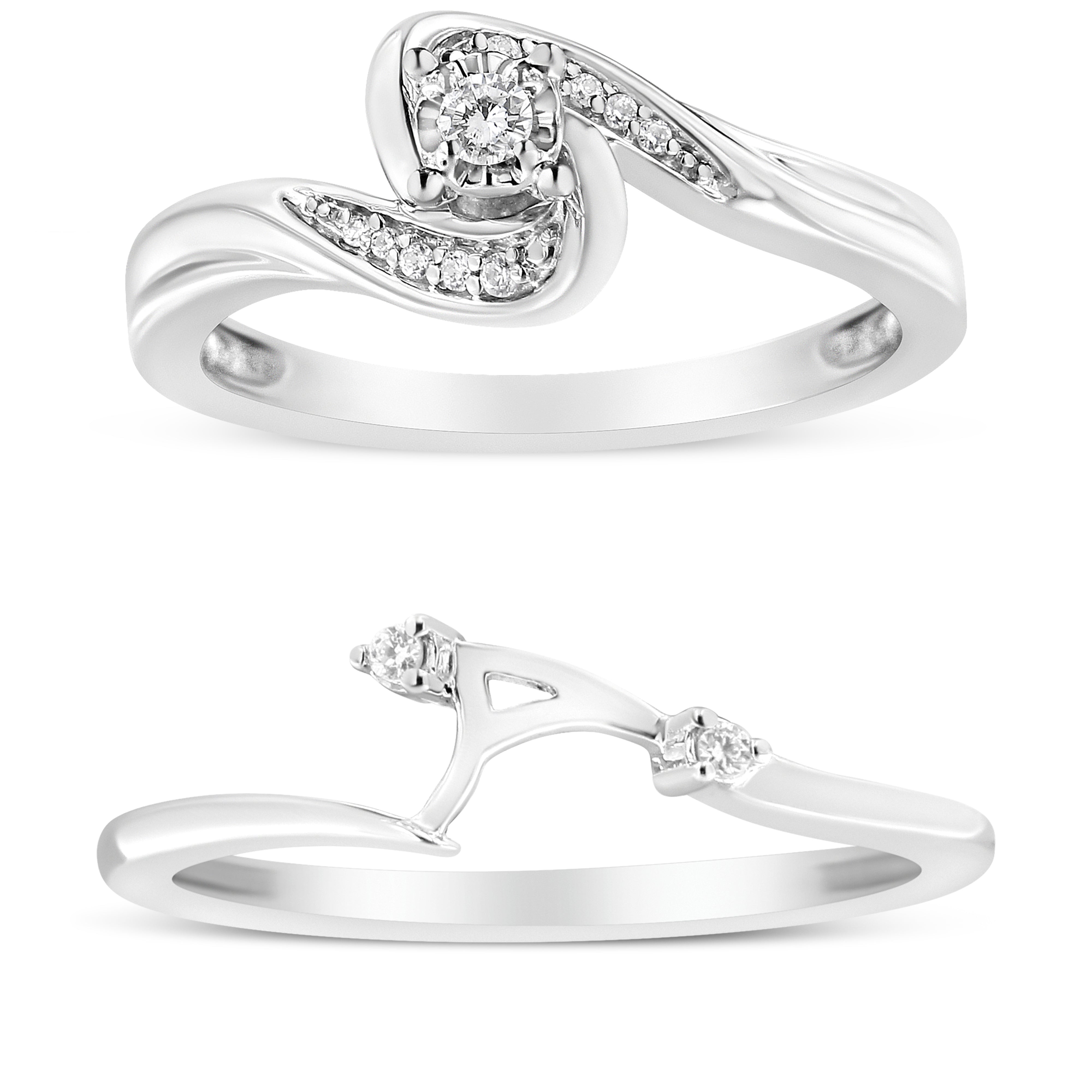 .925 Sterling Silver 1/10 Cttw Diamond Swirl and Bypass Bridal Set Ring and Band I-J Color, I3 Clarity - Size 7 on sale at MyriadMart