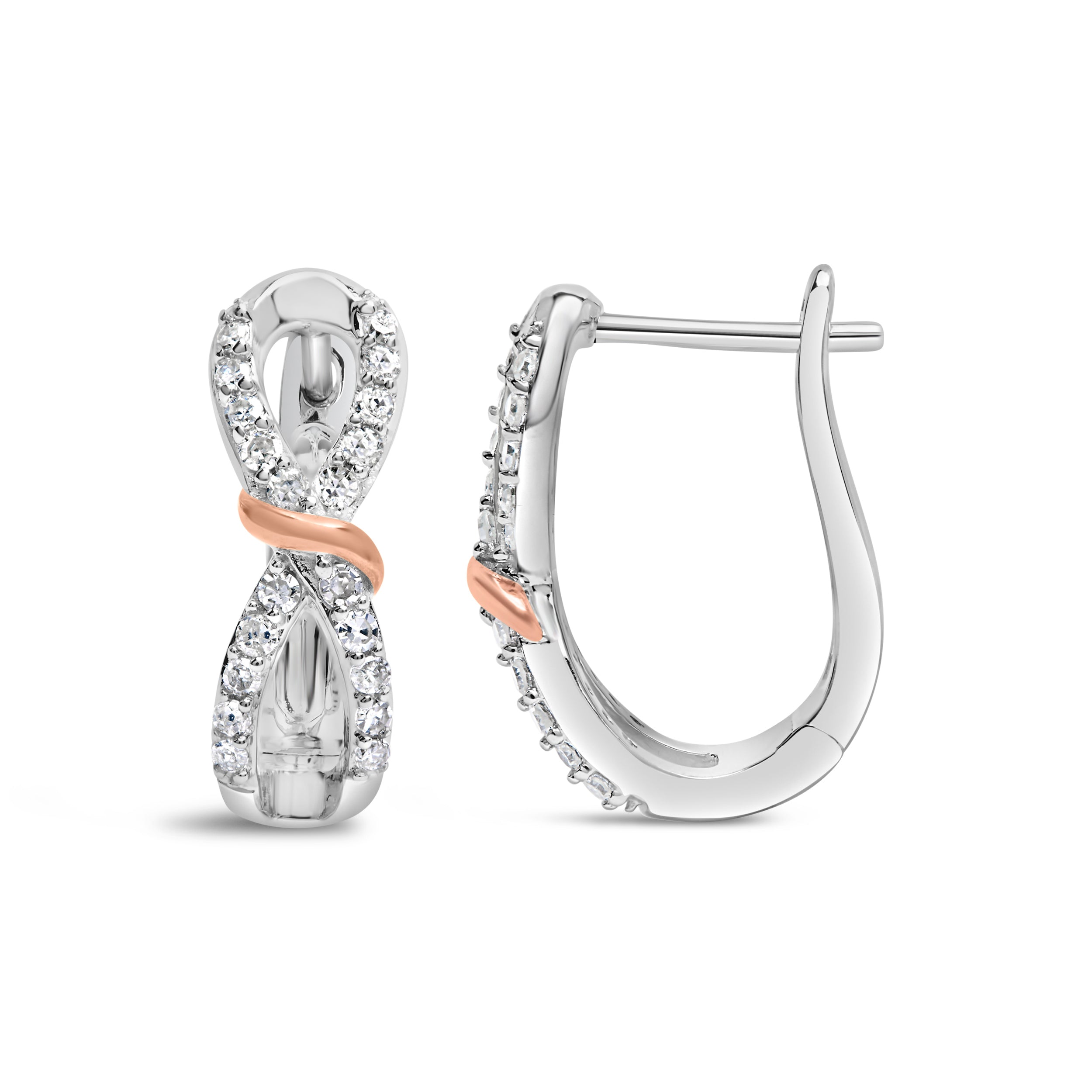 10K White and Rose Gold 1/3 Cttw Diamond Infinite and Ribbon Hoop Earrings H-I Color, I1-I2 Clarity on sale at MyriadMart