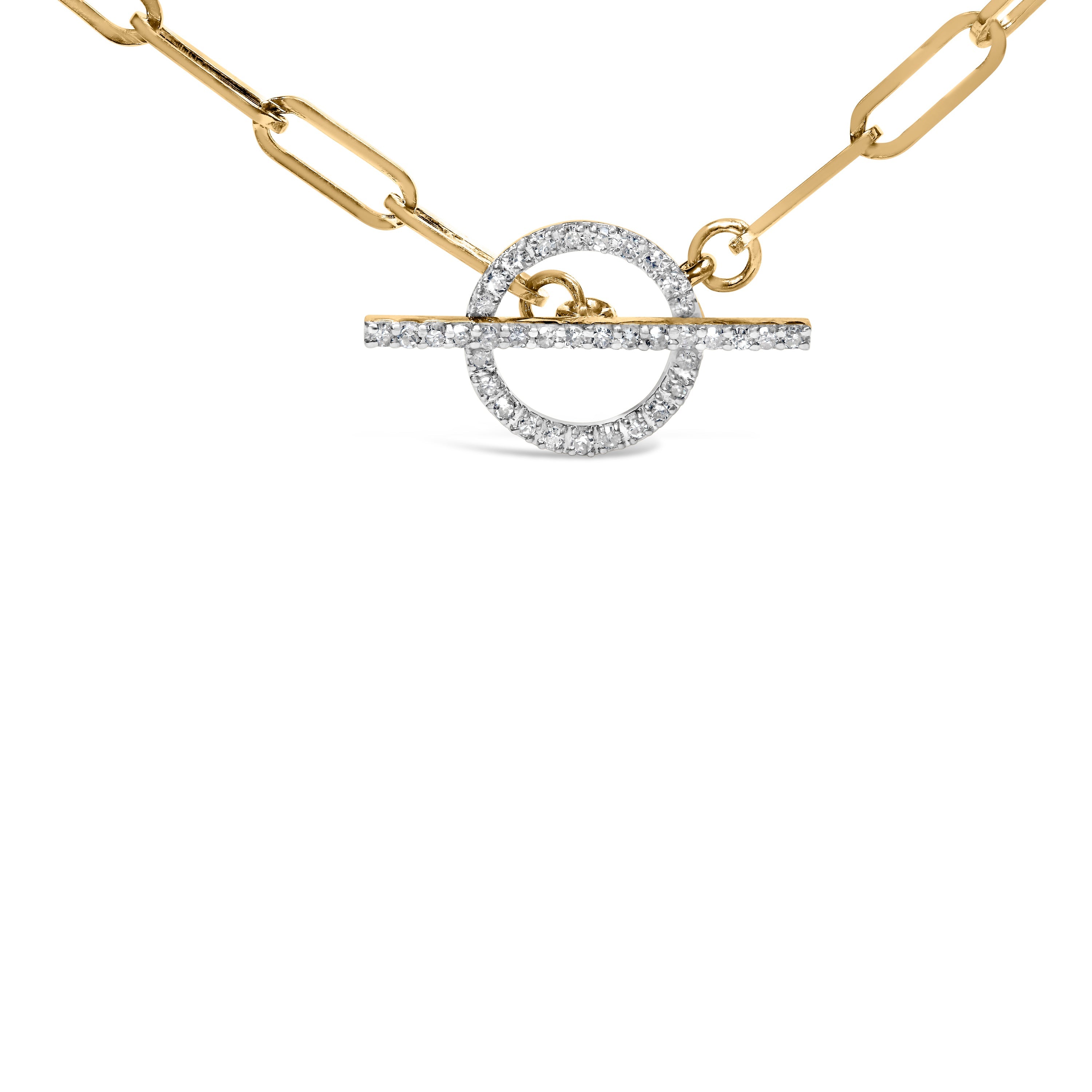 14KT Yellow Gold 1/4 Cttw Diamond Toggle Clasp Paperclip Link Necklace I-J Color, I1-I2 Clarity - 18" Inches on sale at MyriadMart